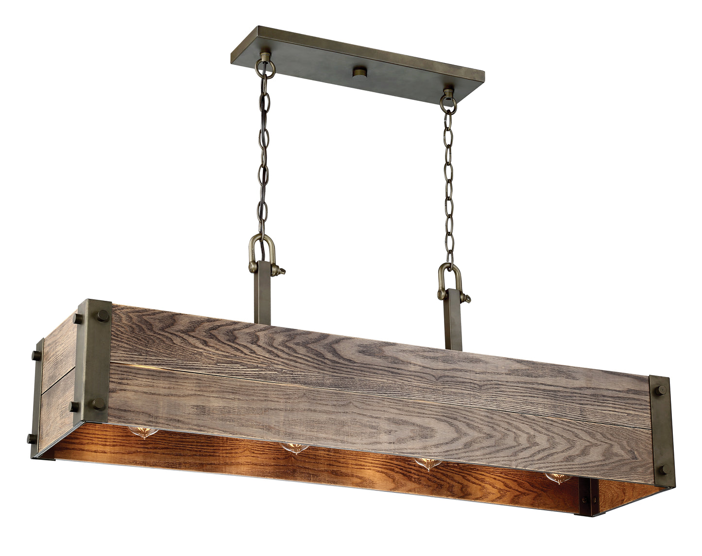 Winchester - 4 Light Island Pendant with Aged Wood - Bronze Finish
