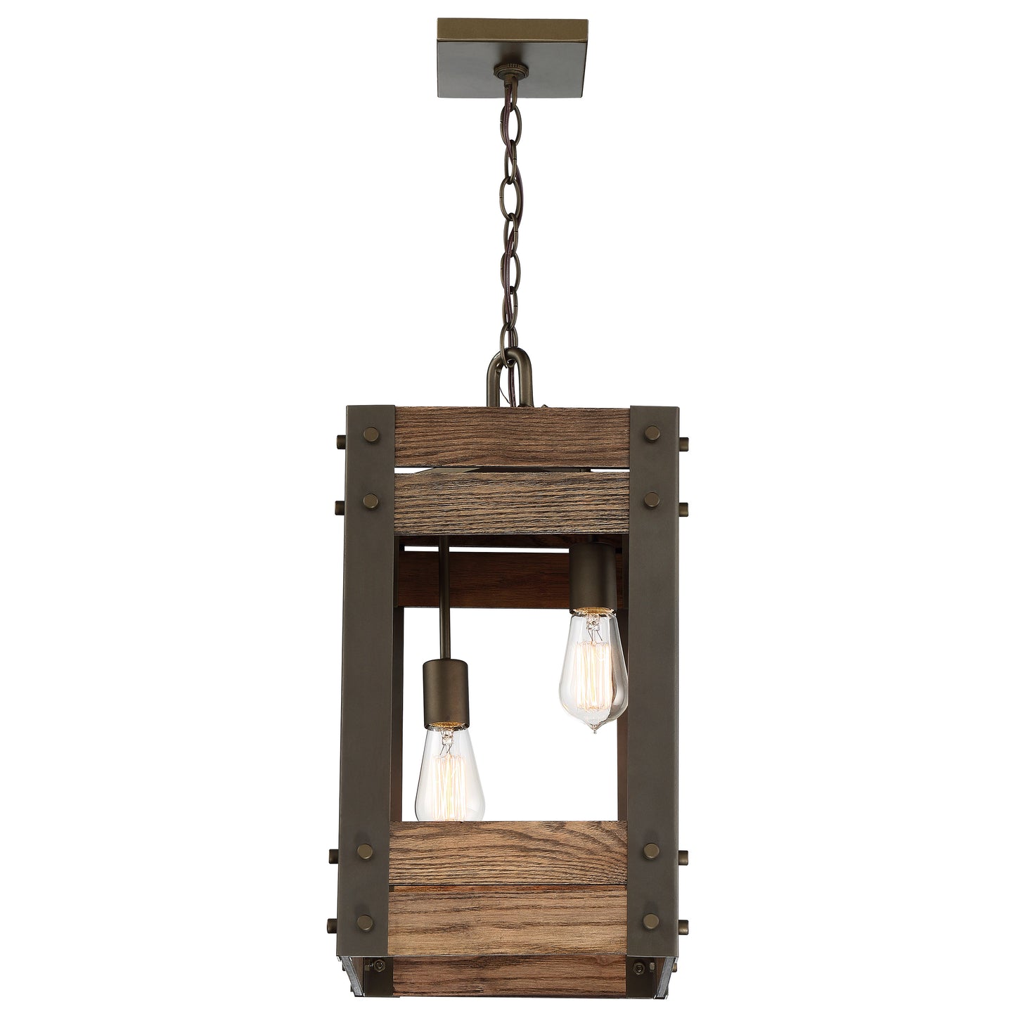 Winchester - 2 Light Pendant with Aged Wood - Bronze Finish