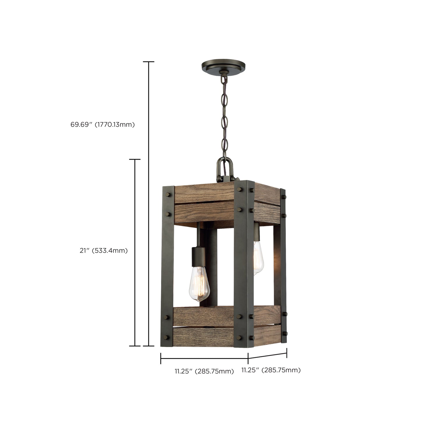 Winchester - 2 Light Pendant with Aged Wood - Bronze Finish