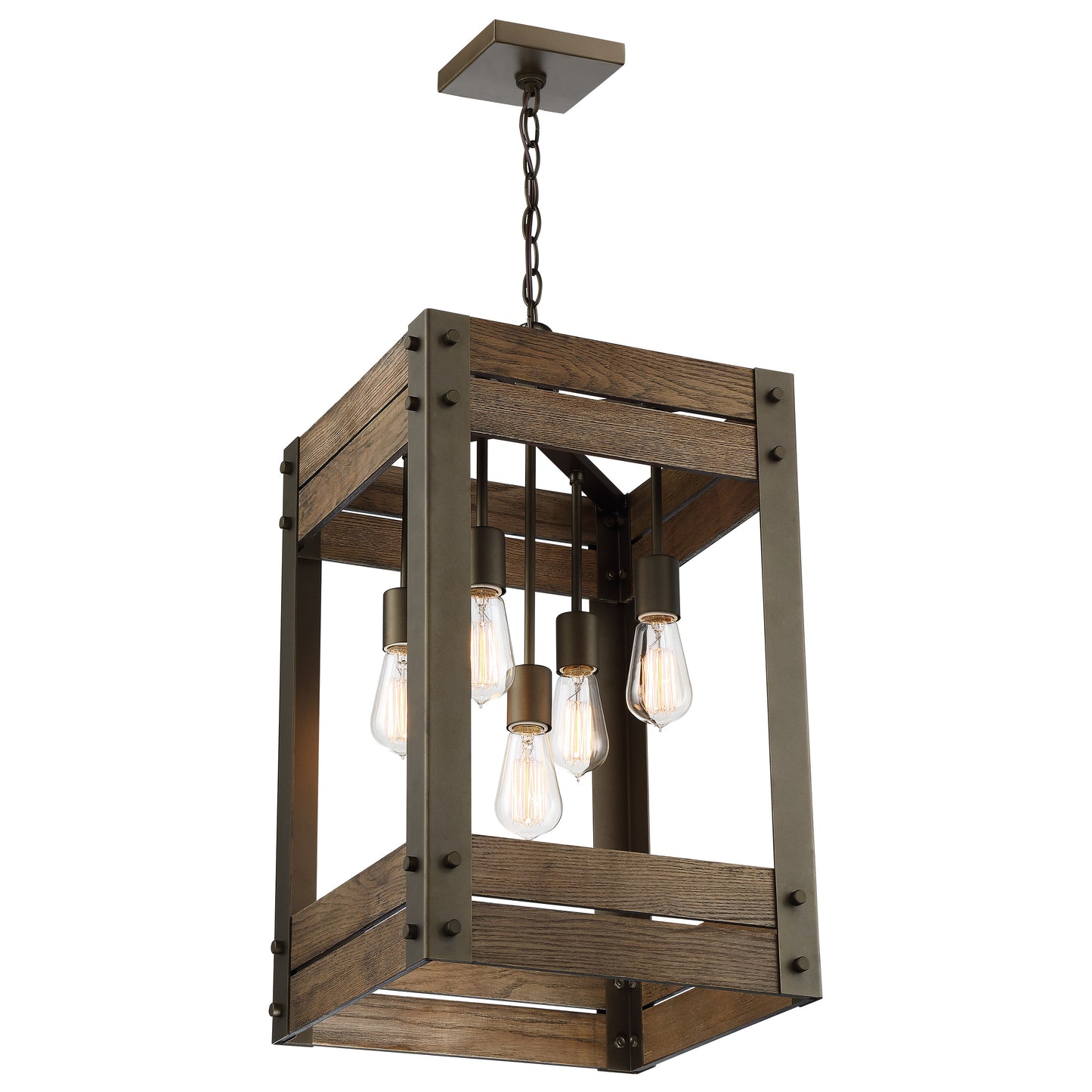 Winchester - 5 Light Pendant with Aged Wood - Bronze Finish