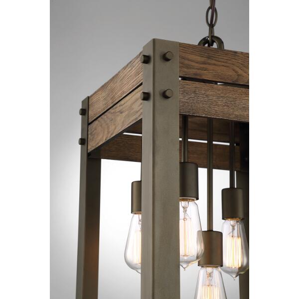 Winchester - 5 Light Pendant with Aged Wood - Bronze Finish