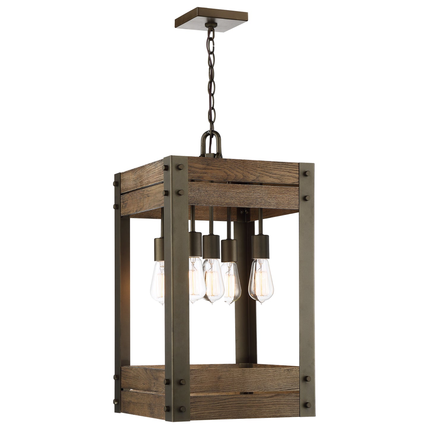 Winchester - 5 Light Pendant with Aged Wood - Bronze Finish