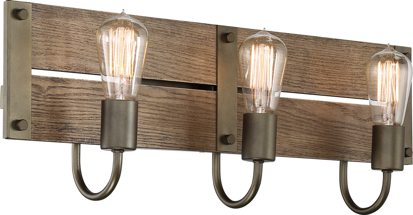 Winchester - 3 Light Pendant with Aged Wood - Bronze Finish