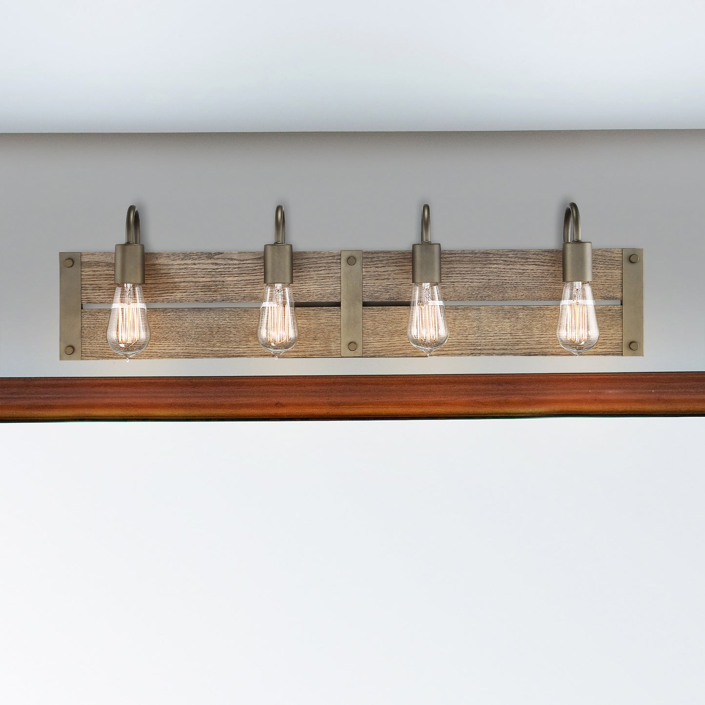 Winchester - 4 Light Pendant with Aged Wood - Bronze Finish