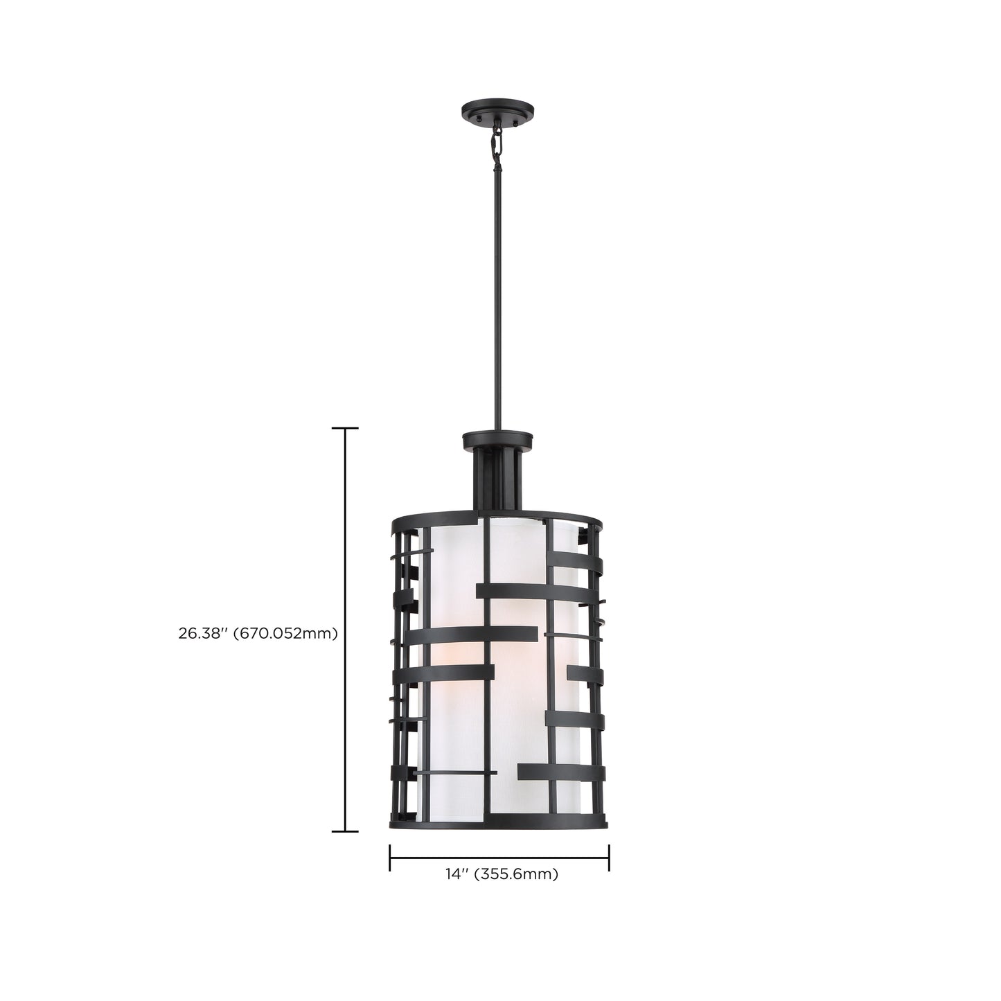 Lansing - 4 Light Pendant with White Fabric Shade & Opal Diffuser - Midnight Bronze Finish