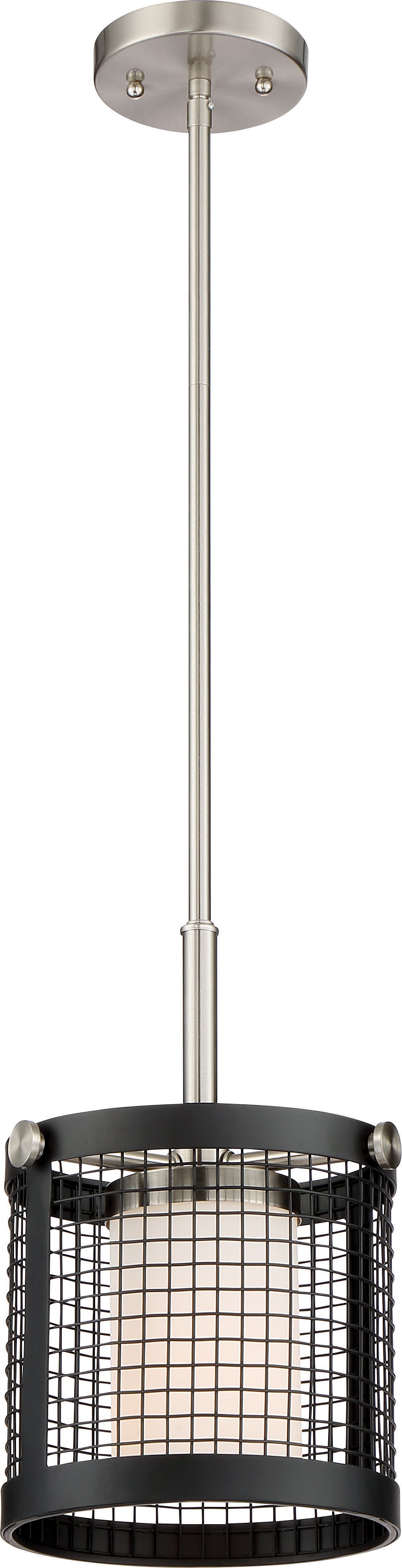 Pratt - 1 Light Mini Pendant with White Glass, Black Finish and Brushed Nickel Accents