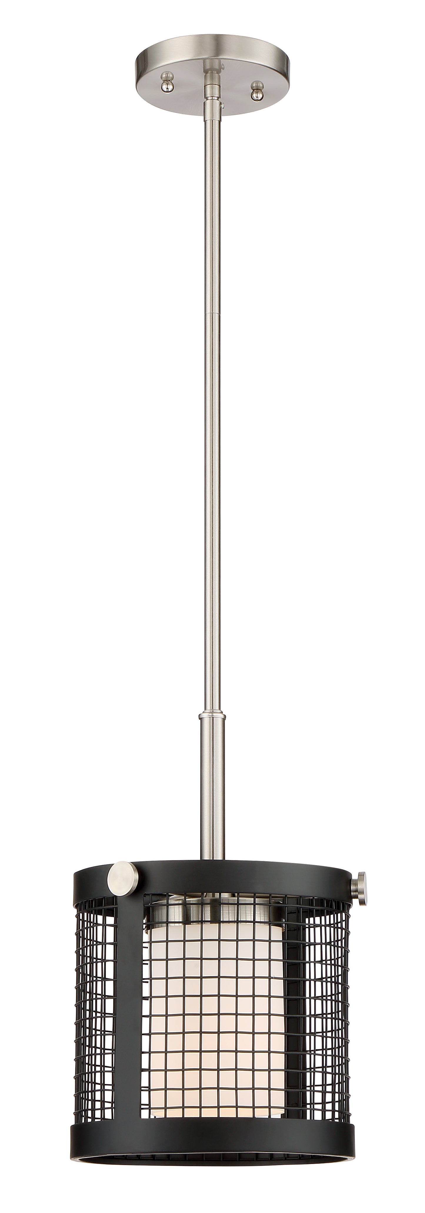 Pratt - 1 Light Mini Pendant with White Glass, Black Finish and Brushed Nickel Accents
