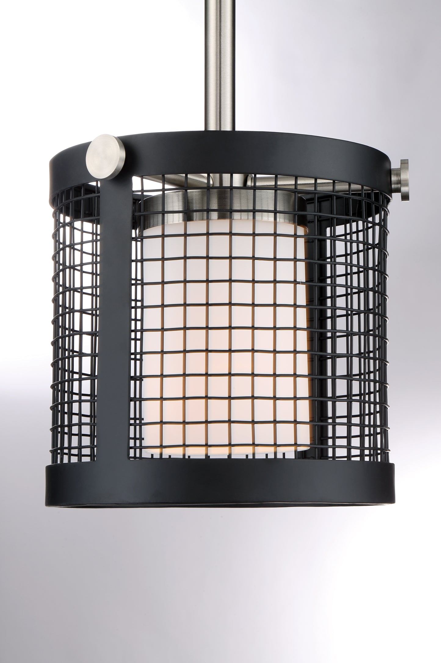 Pratt - 1 Light Mini Pendant with White Glass, Black Finish and Brushed Nickel Accents