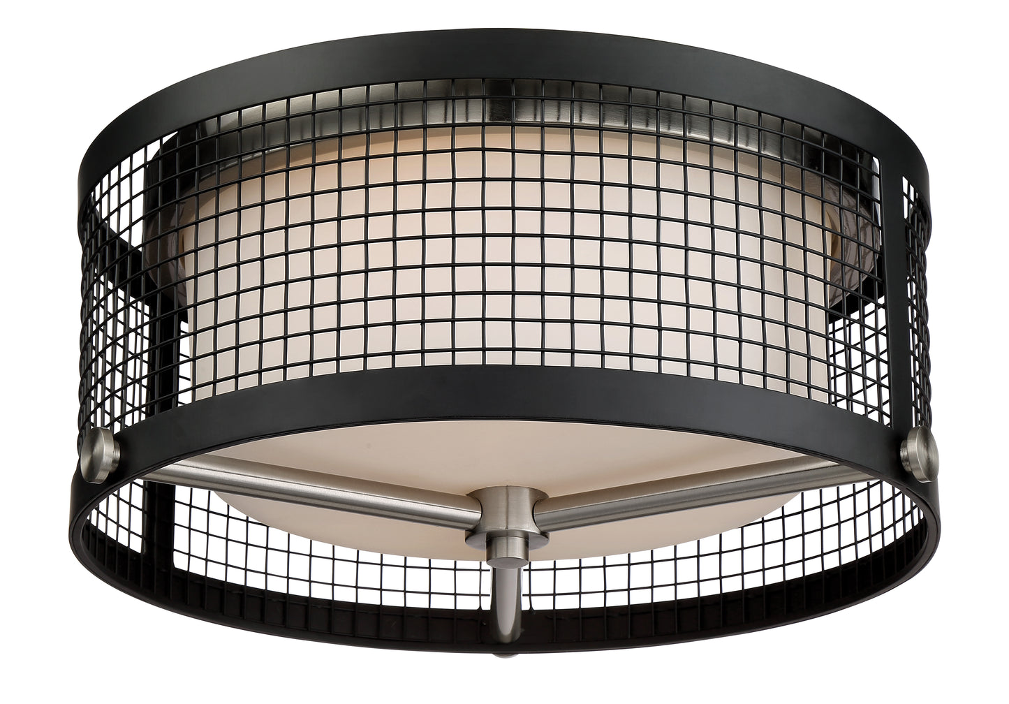 Pratt - 3 Light Flush Mount Fixture with White Glass - Black Finish with Brushed Nickel Accents