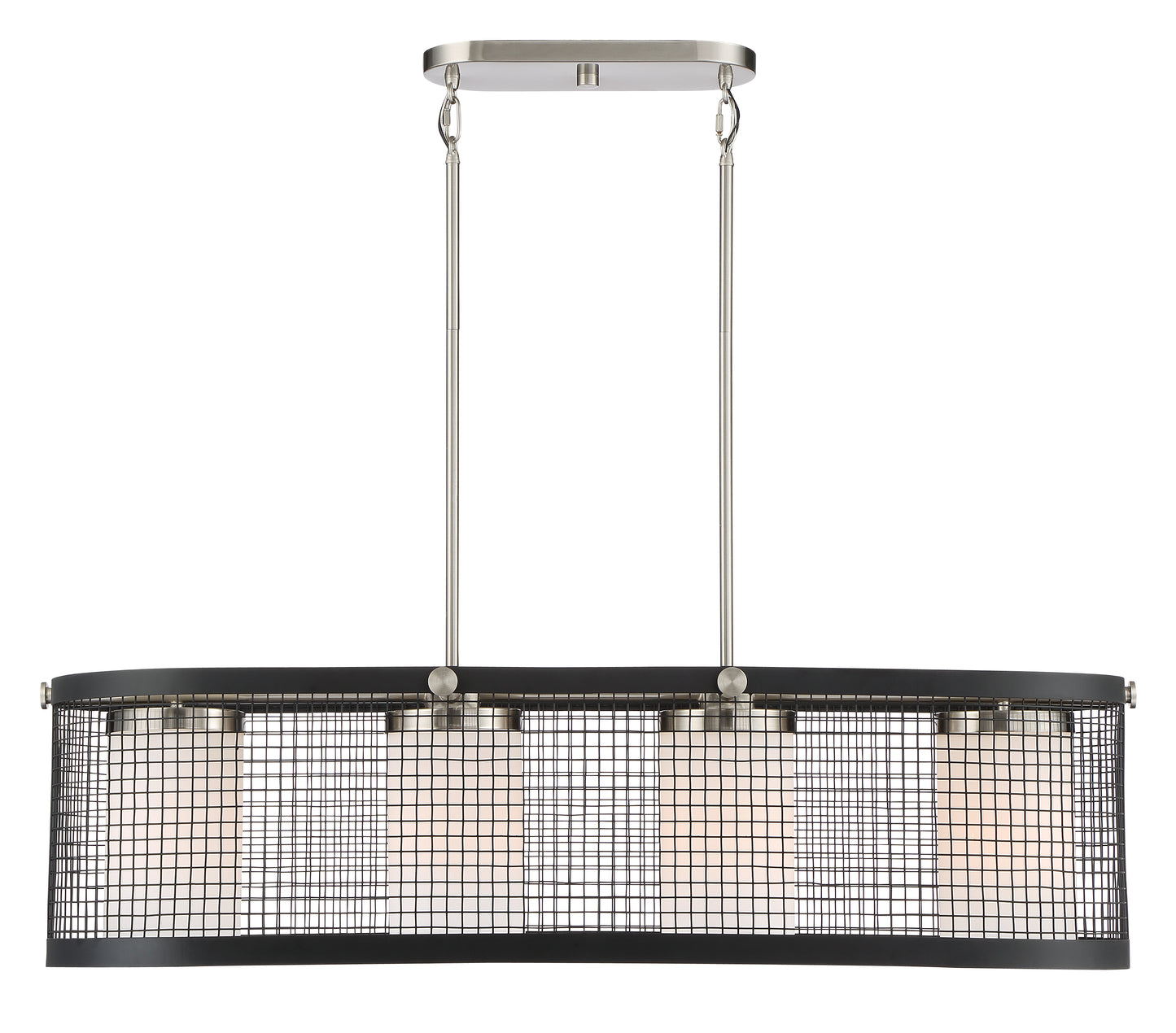 Pratt - 4 Light Island Pendant with White Glass - Black Finish with Brushed Nickel Accents