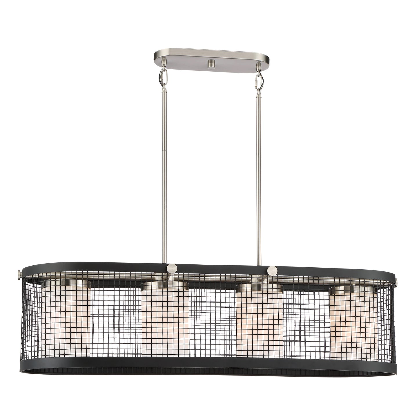 Pratt - 4 Light Island Pendant with White Glass - Black Finish with Brushed Nickel Accents