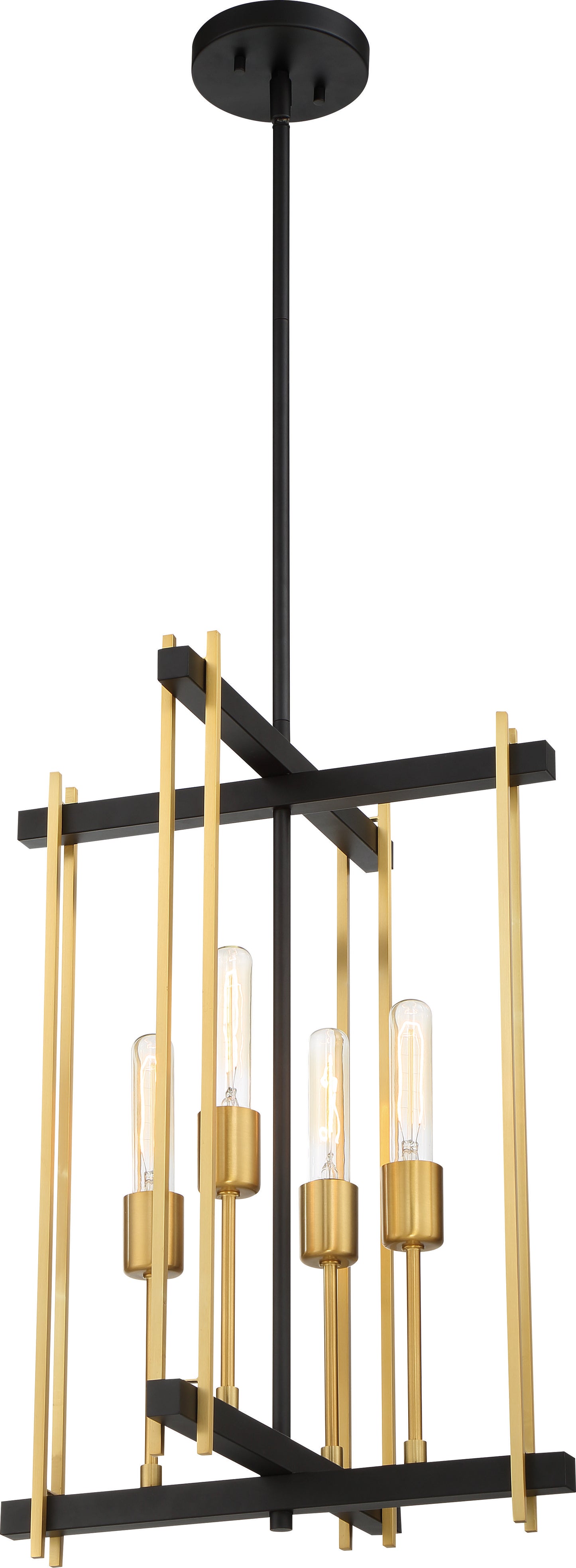 Marion - 4 Light Pendant - Aged Bonze Finish with Natural Brass Accents