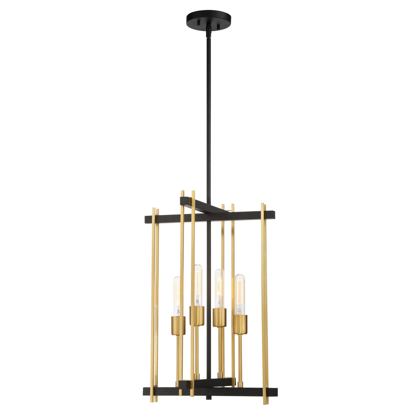 Marion - 4 Light Pendant - Aged Bonze Finish with Natural Brass Accents