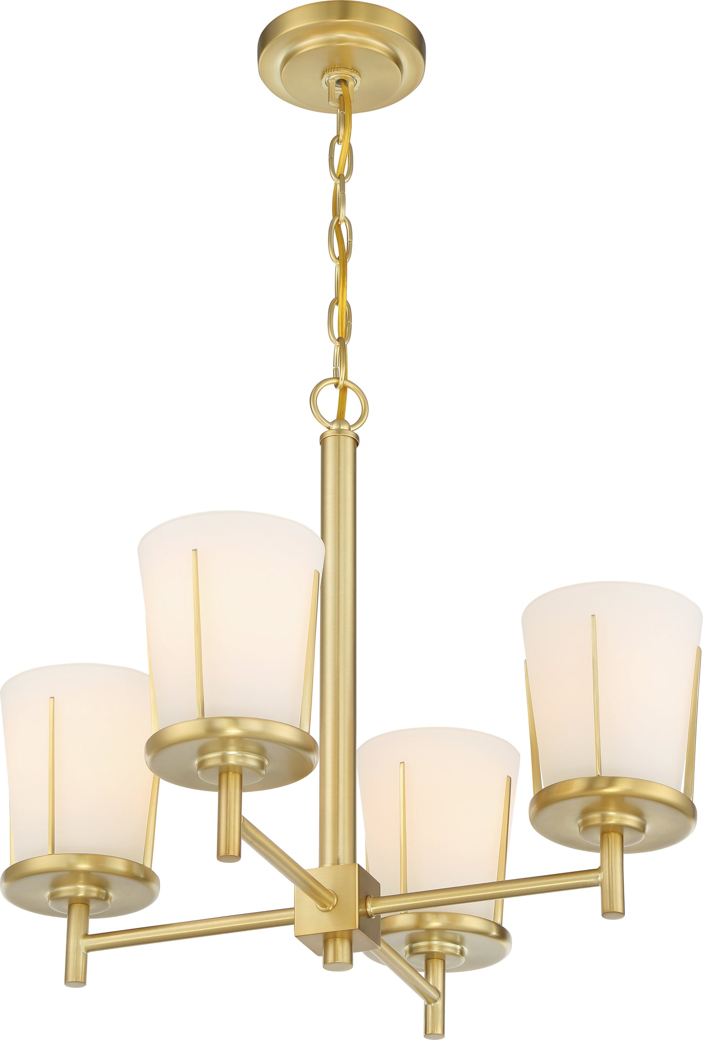 Serene - 4 Light Chandelier with Satin White Glass - Natural Brass Finish