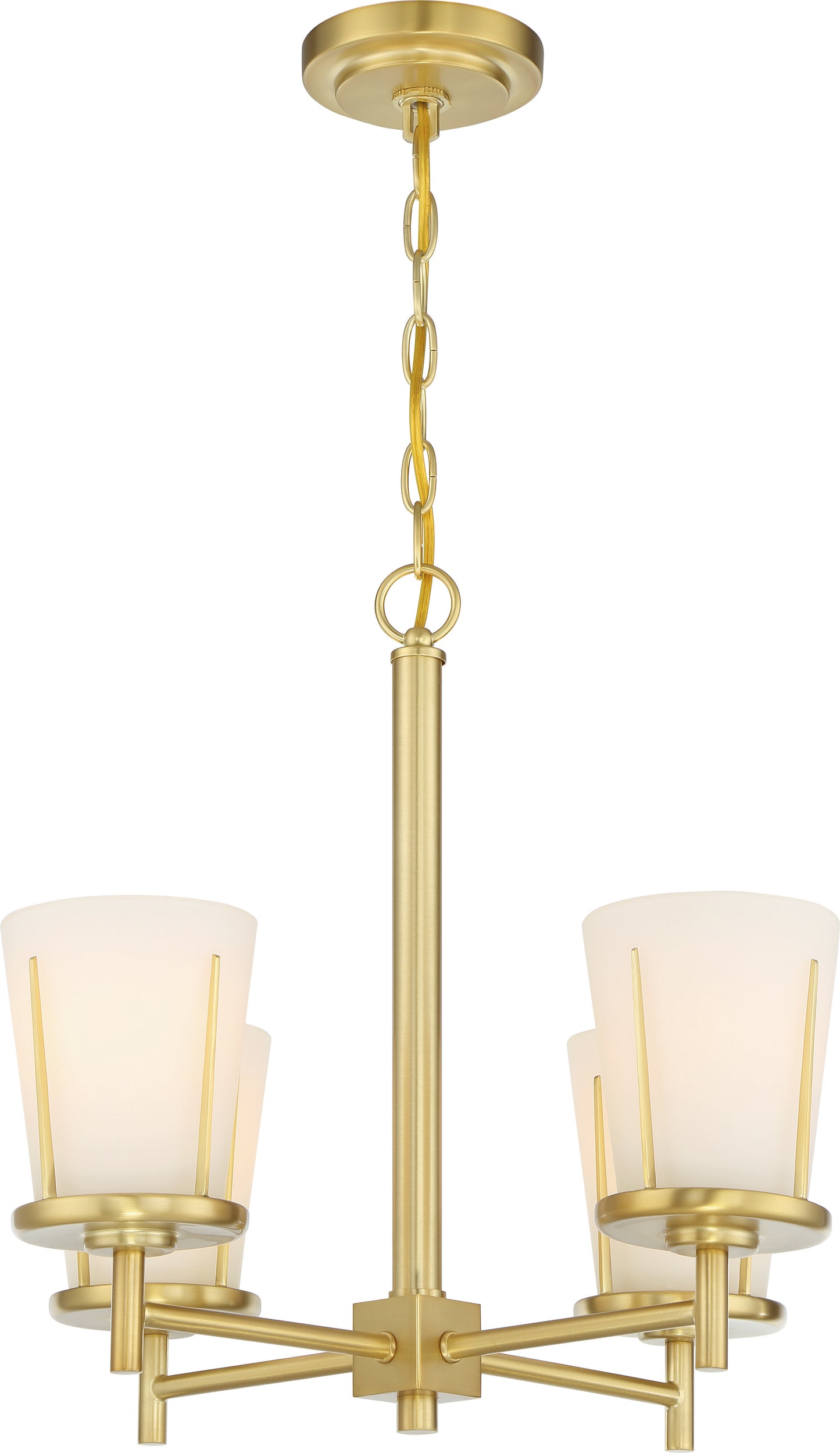 Serene - 4 Light Chandelier with Satin White Glass - Natural Brass Finish