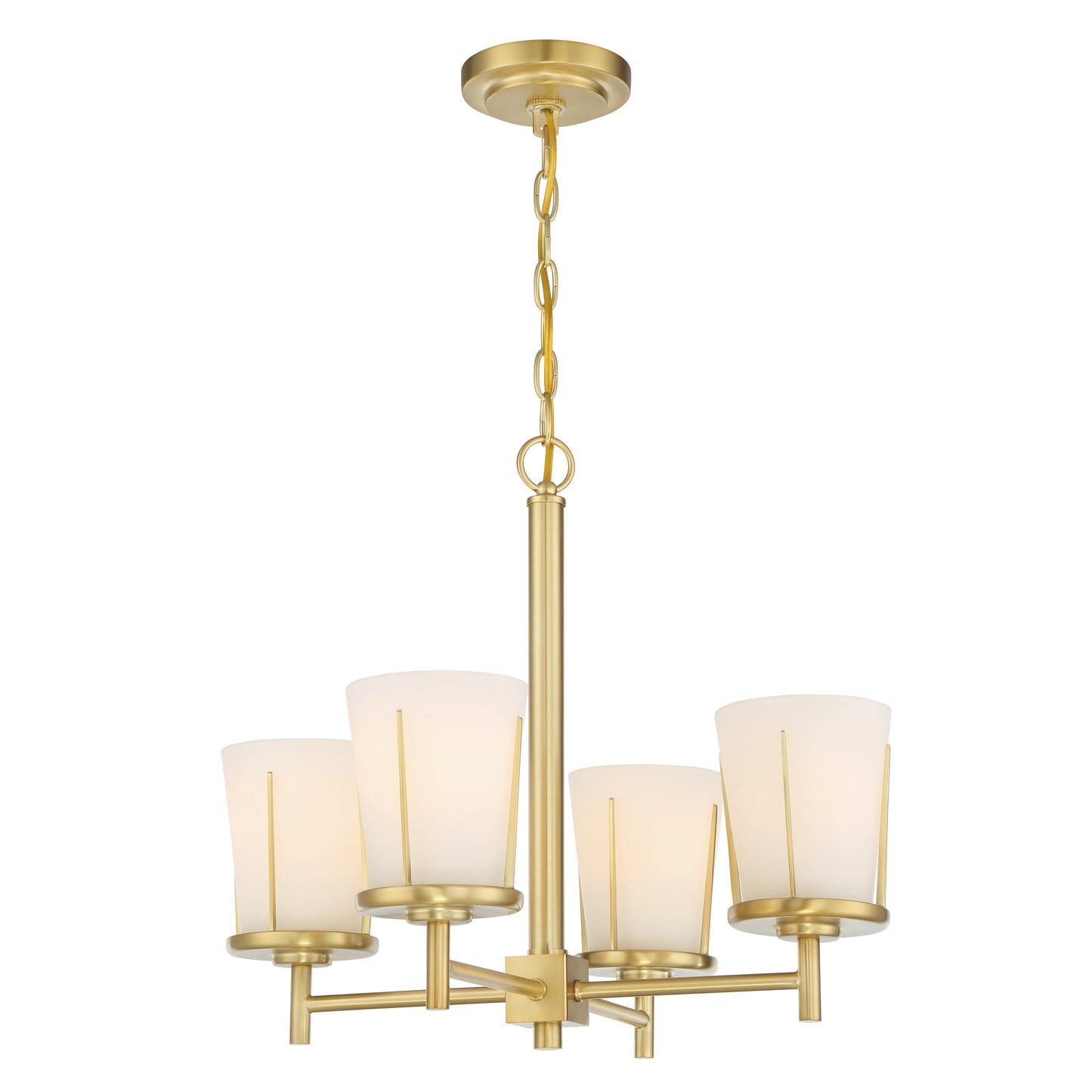 Serene - 4 Light Chandelier with Satin White Glass - Natural Brass Finish