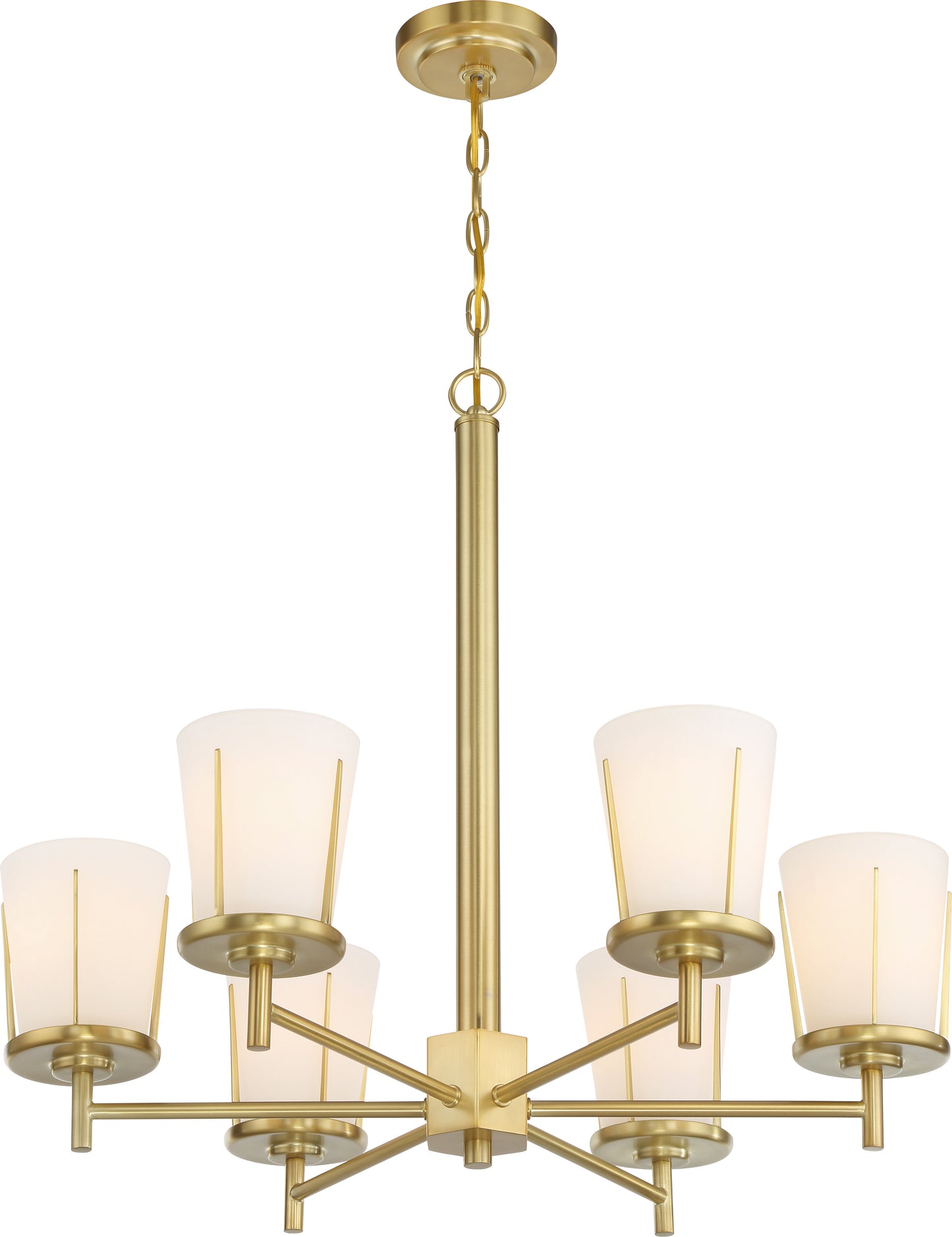 Serene - 6 Light Chandelier with Satin White Glass - Natural Brass Finish
