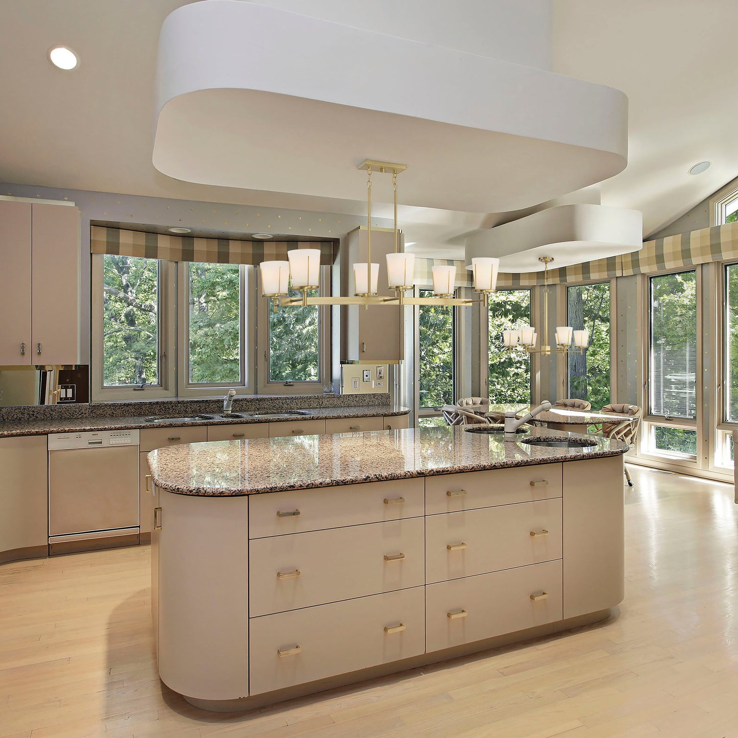 Serene - 6 Light Island Pendant - Natural Brass Finish