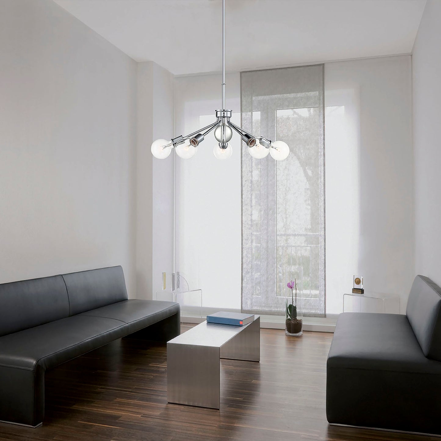 Bounce - 5 Light Pendant with Crystal Accent - Polished Nickel Finish