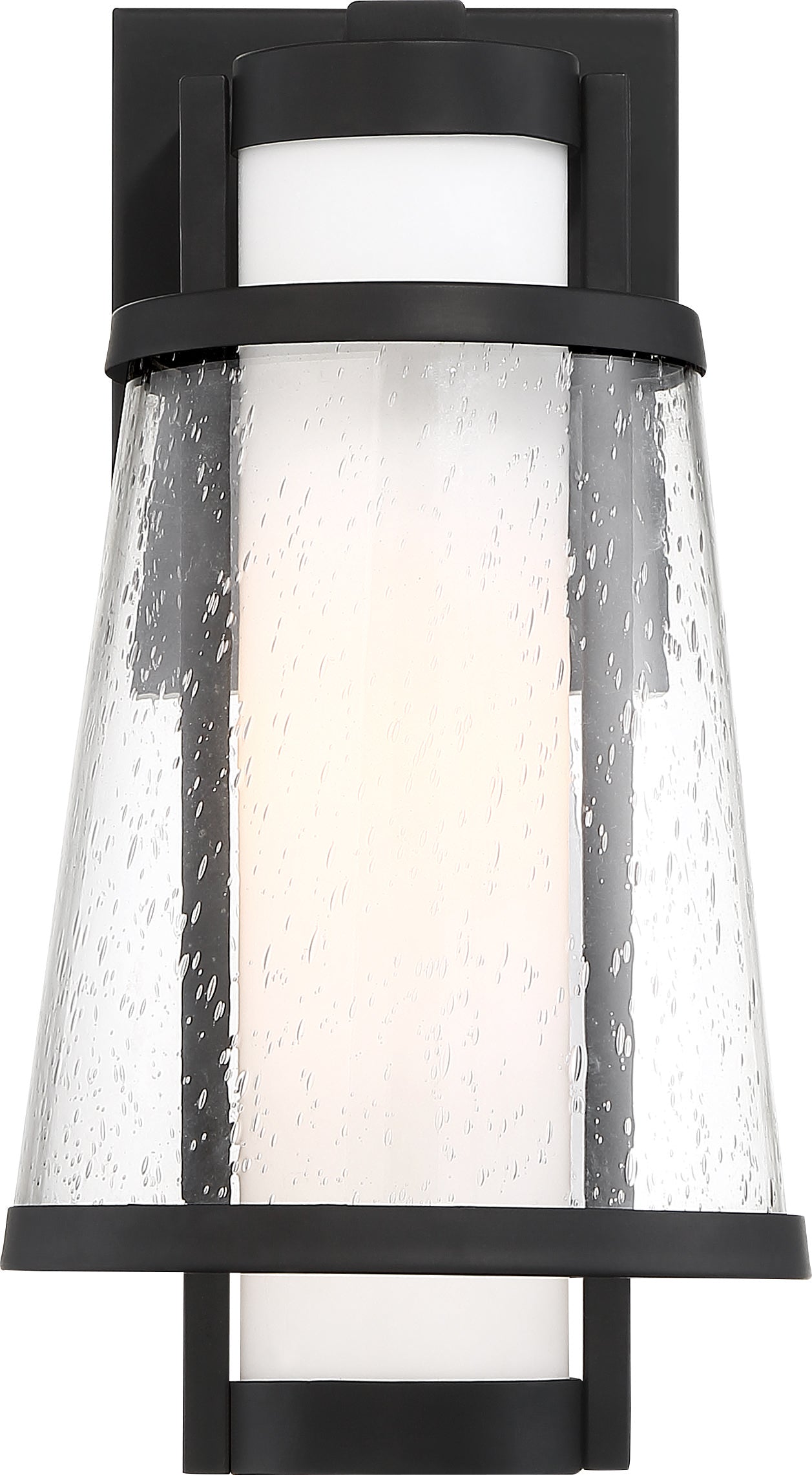 Anau - 1 Light Small Outdoor Wall Lantern - with Etched Opal and Clear Glass - Matte Black Finish