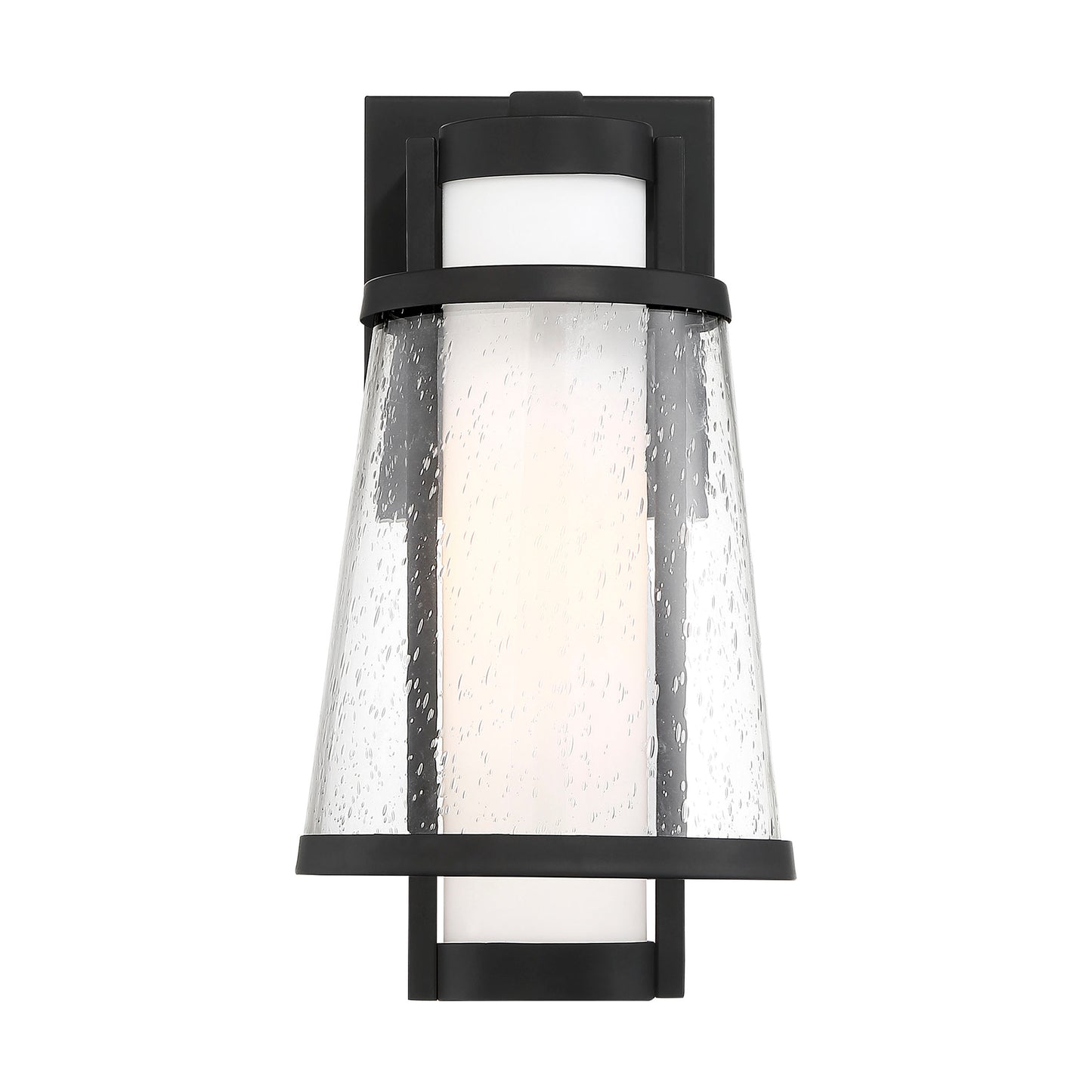 Anau - 1 Light Small Outdoor Wall Lantern - with Etched Opal and Clear Glass - Matte Black Finish