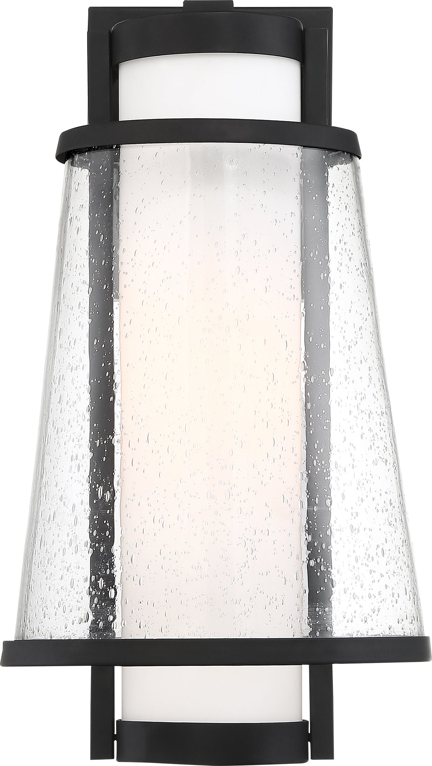 Anau - 1 Light Medium Wall Lantern - with Etched Opal and Clear Glass - Matte Black Finish