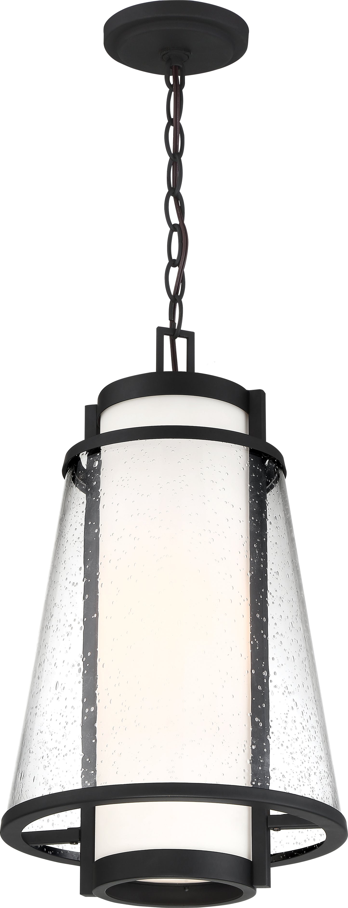 Anau - 1 Light Hanging Lantern - with Etched Opal and Clear Glass - Matte Black Finish