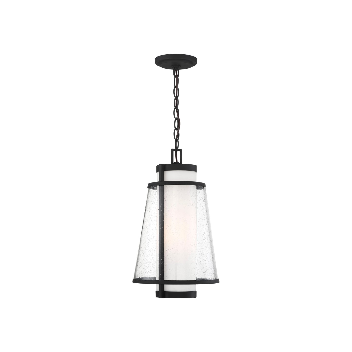 Anau - 1 Light Hanging Lantern - with Etched Opal and Clear Glass - Matte Black Finish