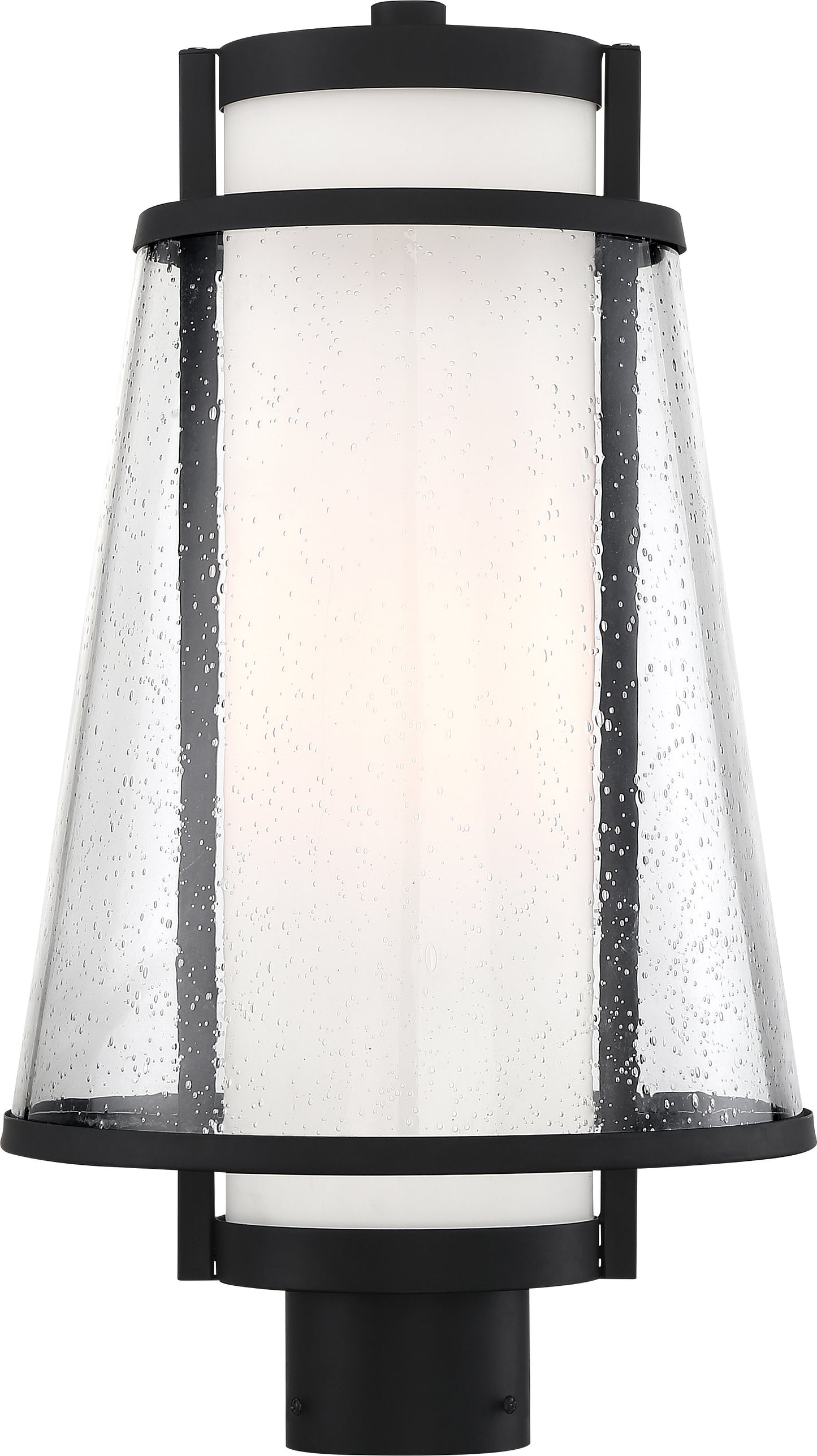 Anau - 1 Light Post Lantern - with Etched Opal and Clear Glass - Matte Black Finish