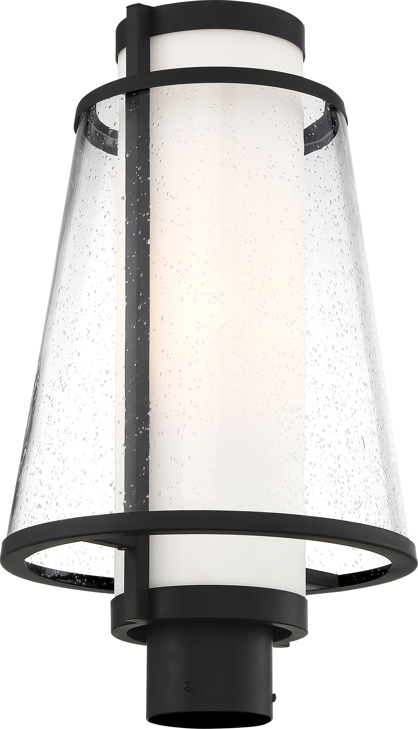 Anau - 1 Light Post Lantern - with Etched Opal and Clear Glass - Matte Black Finish