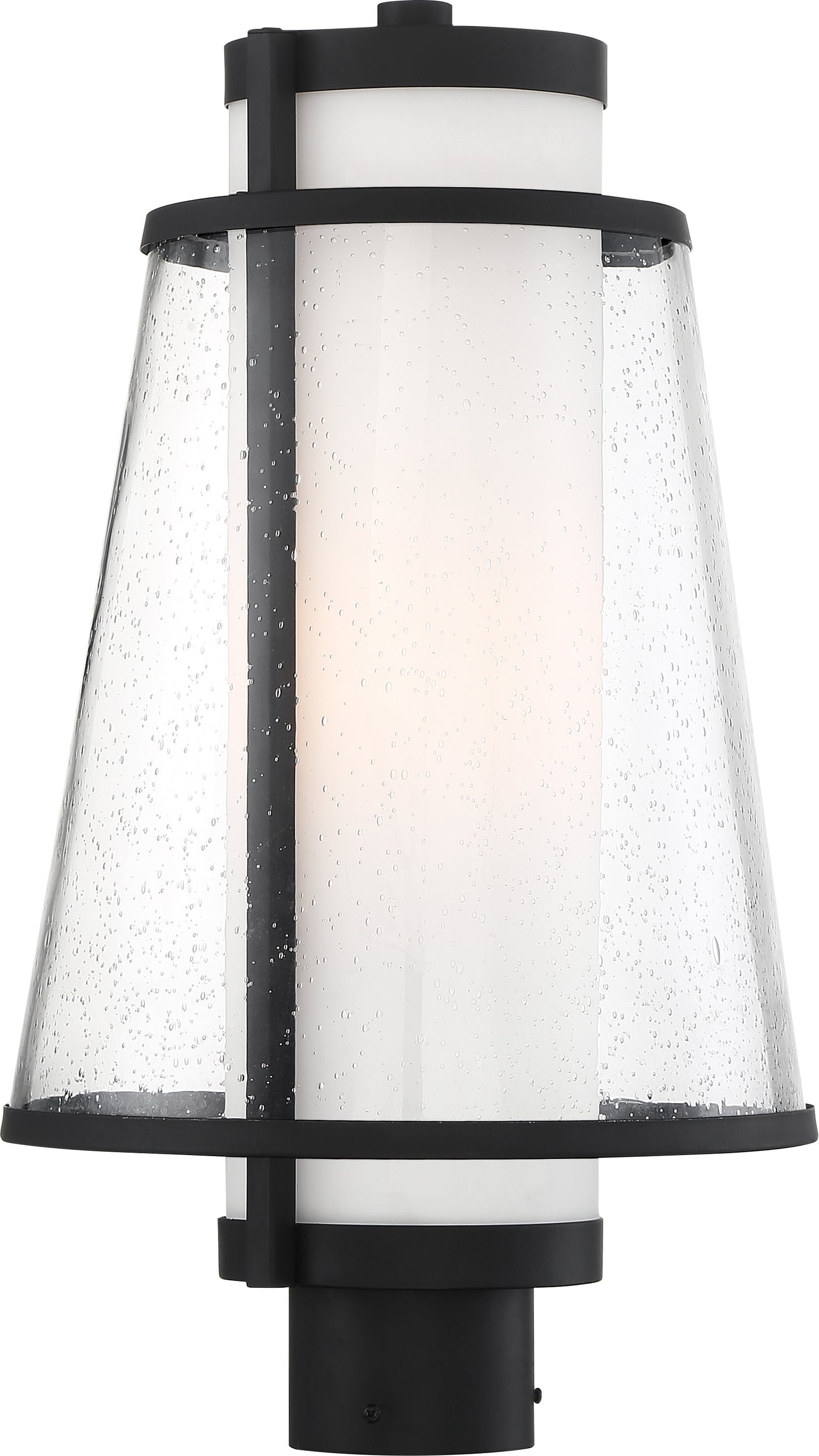 Anau - 1 Light Post Lantern - with Etched Opal and Clear Glass - Matte Black Finish
