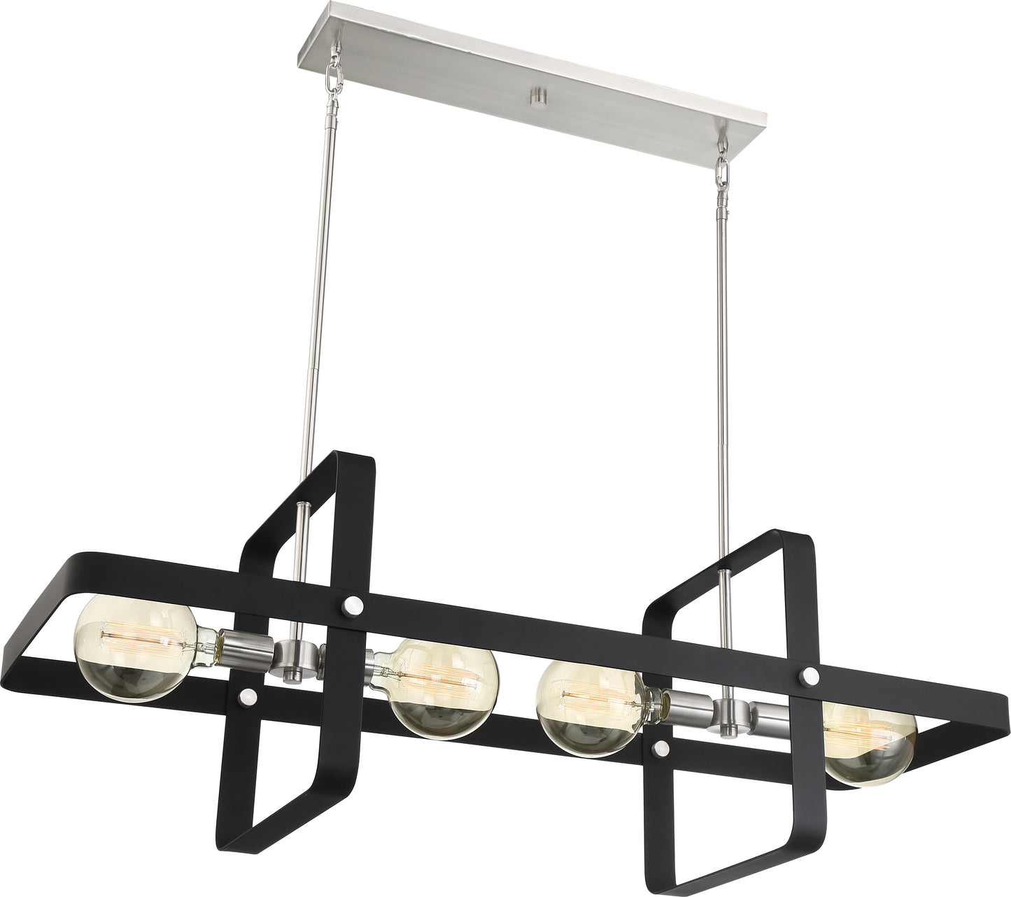 Prana - 4 Light Island Pendant - Matte Black Finish with Brushed Nickel Accents