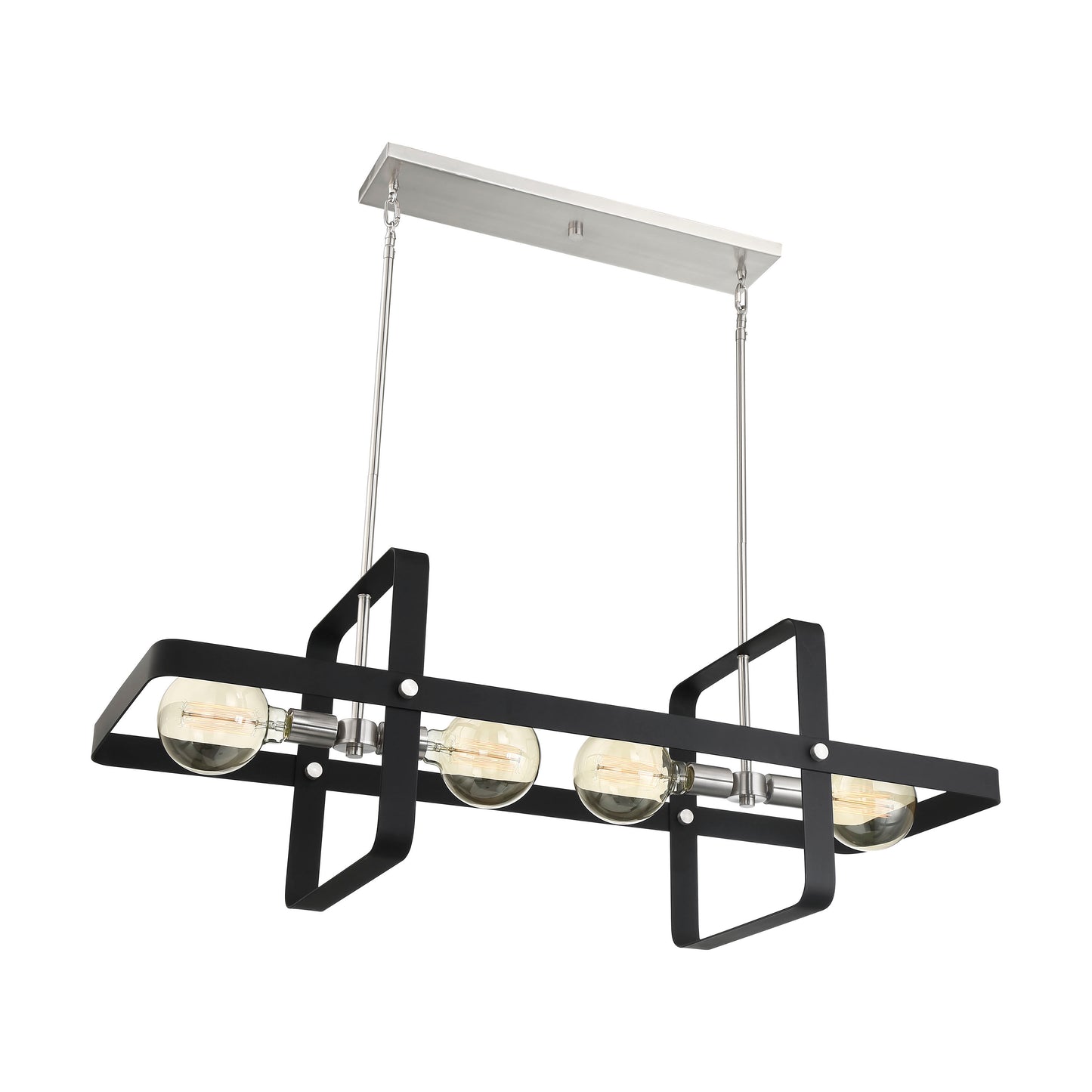 Prana - 4 Light Island Pendant - Matte Black Finish with Brushed Nickel Accents