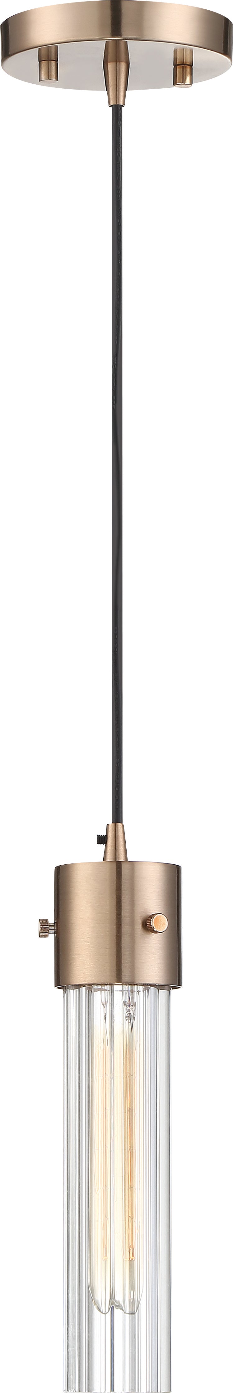 Eaves - 1 Light Pendant with Clear Ribbed Glass - Copper Brushed Brass Finish