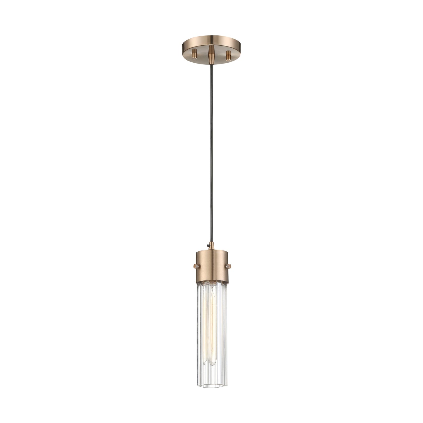Eaves - 1 Light Pendant with Clear Ribbed Glass - Copper Brushed Brass Finish