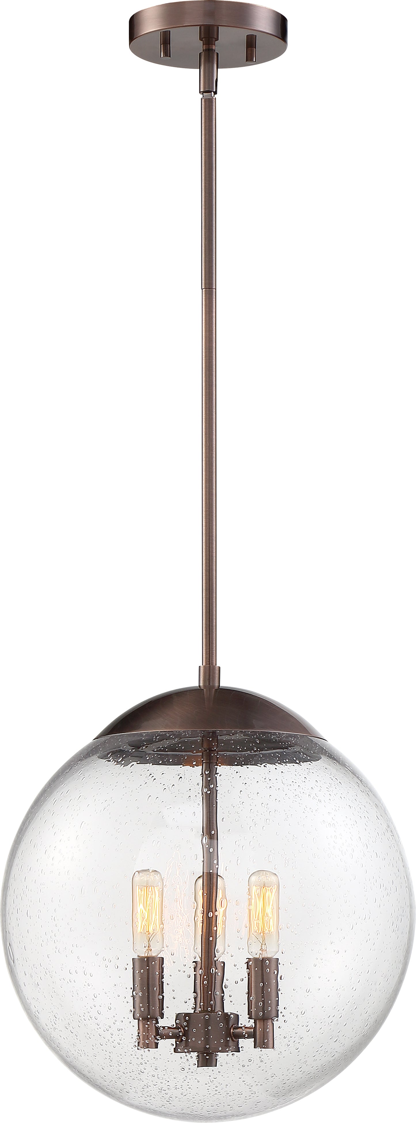 Ariel - 3 Light Pendant - with Clear Seedy Glass -Antique Copper Finish