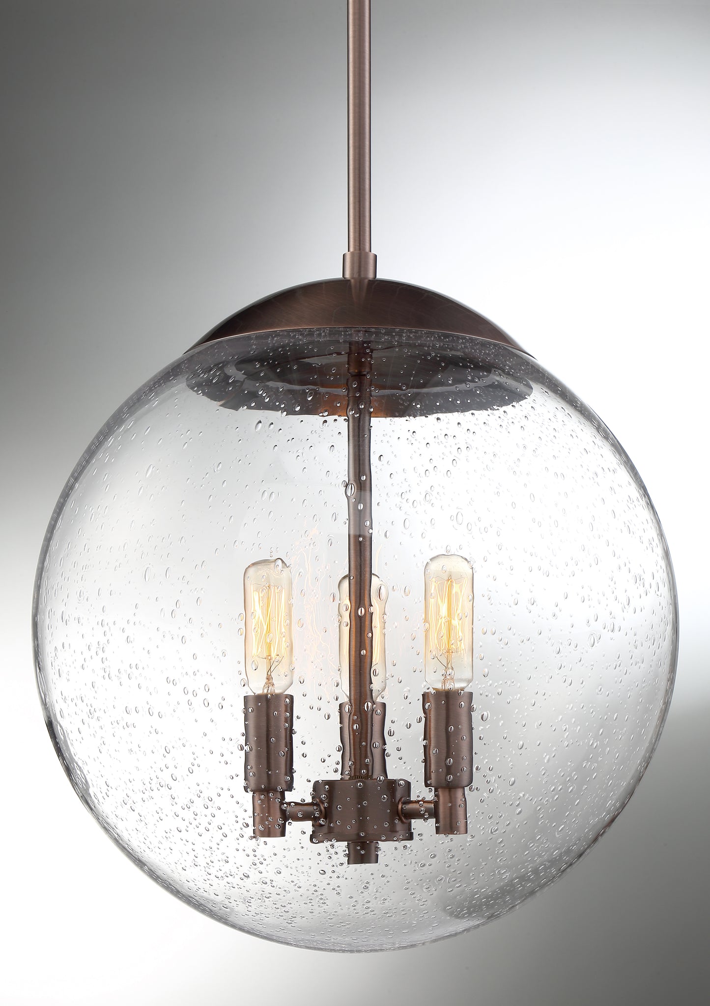 Ariel - 3 Light Pendant - with Clear Seedy Glass -Antique Copper Finish