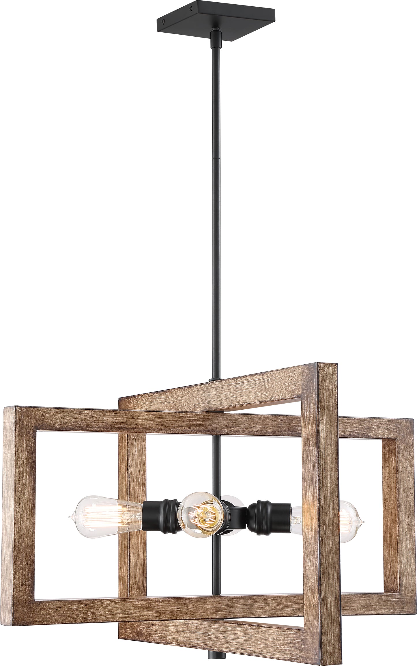 Beacon - 4 Light Large Pendant - Black and Honey Wood Finish