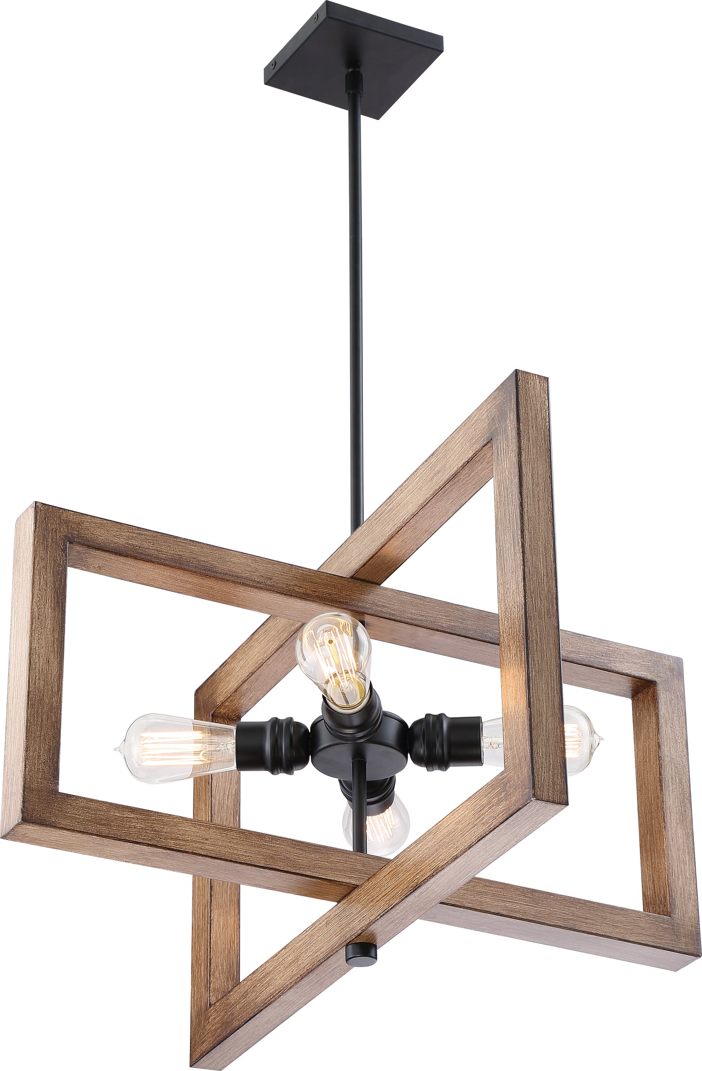 Beacon - 4 Light Large Pendant - Black and Honey Wood Finish