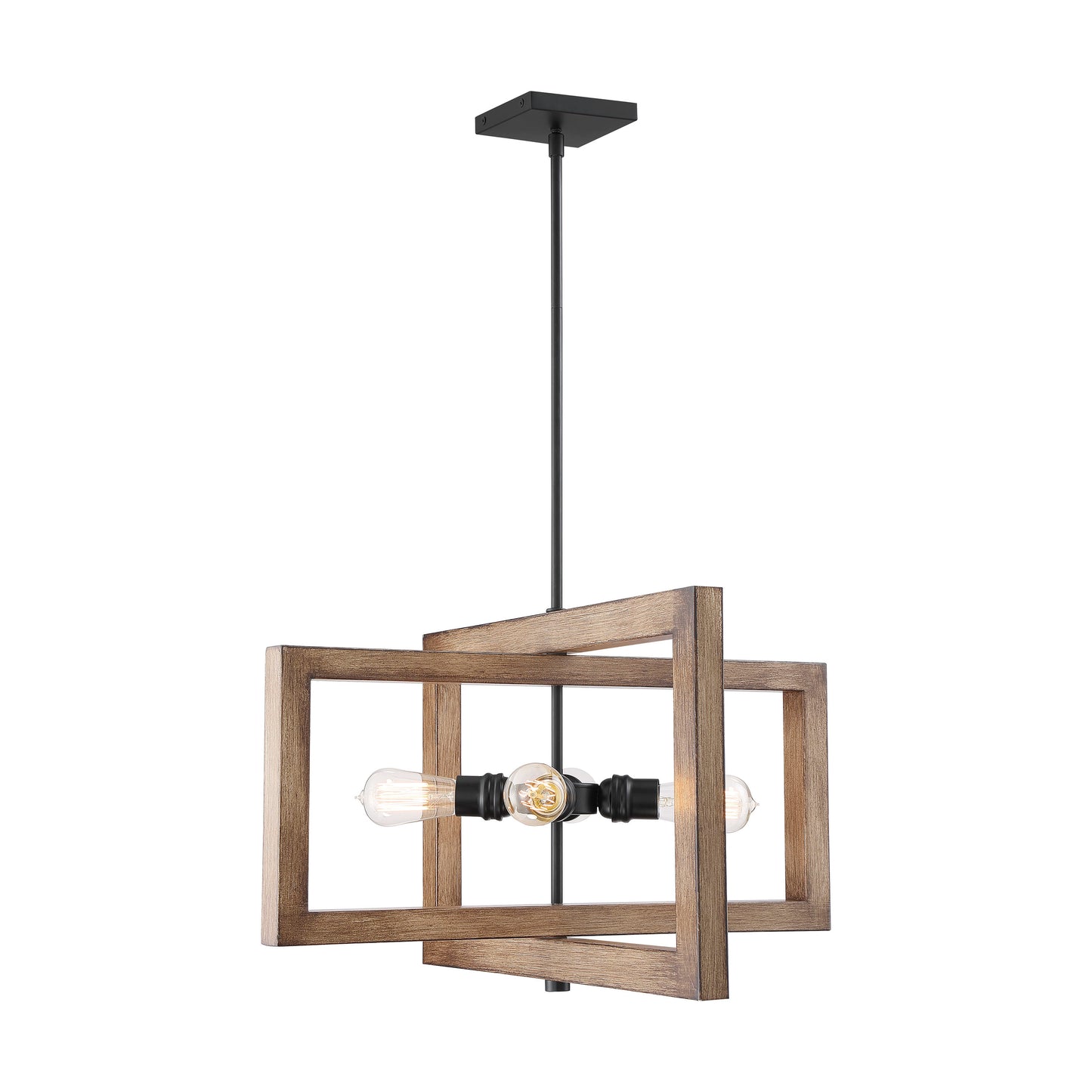 Beacon - 4 Light Large Pendant - Black and Honey Wood Finish