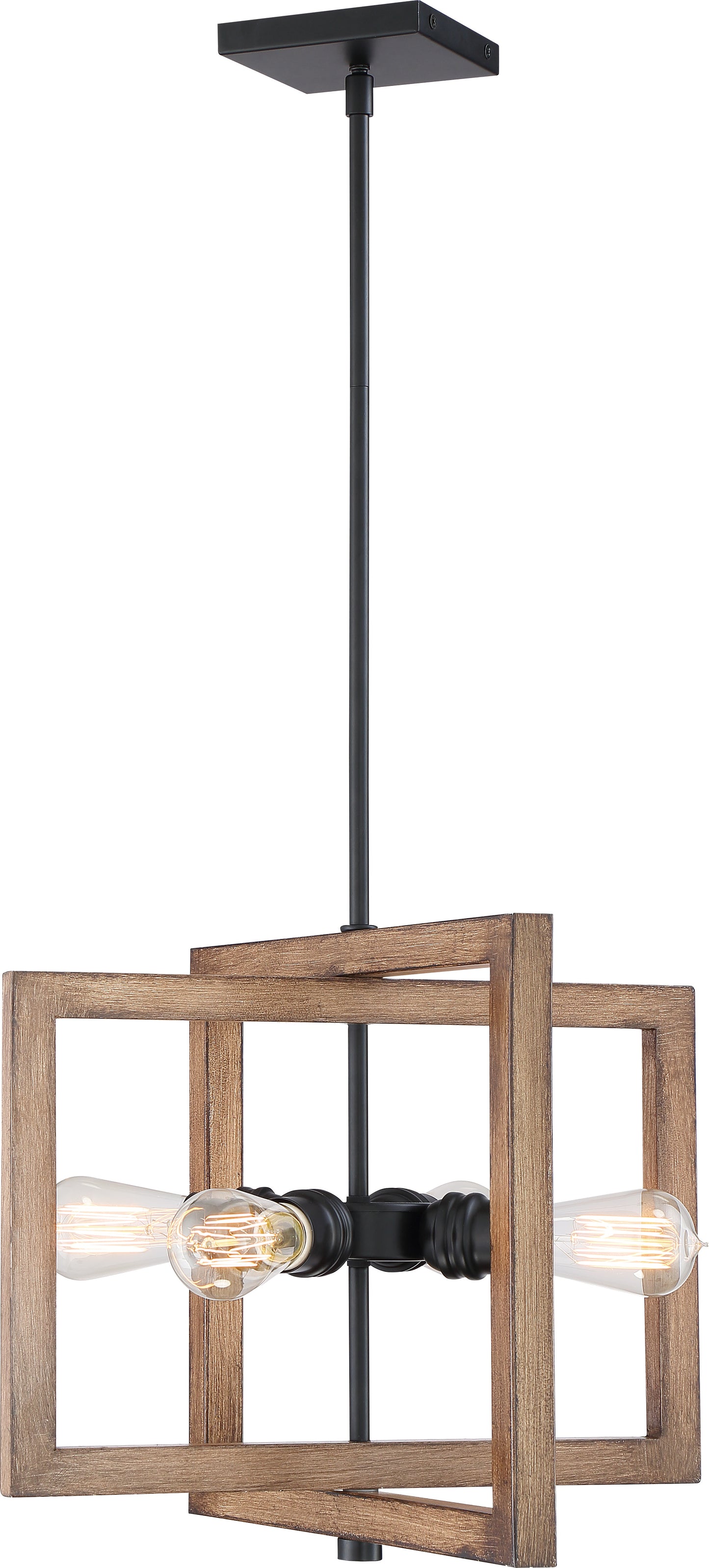 Beacon - 4 Light Small Pendant - Black and Honey Wood Finish