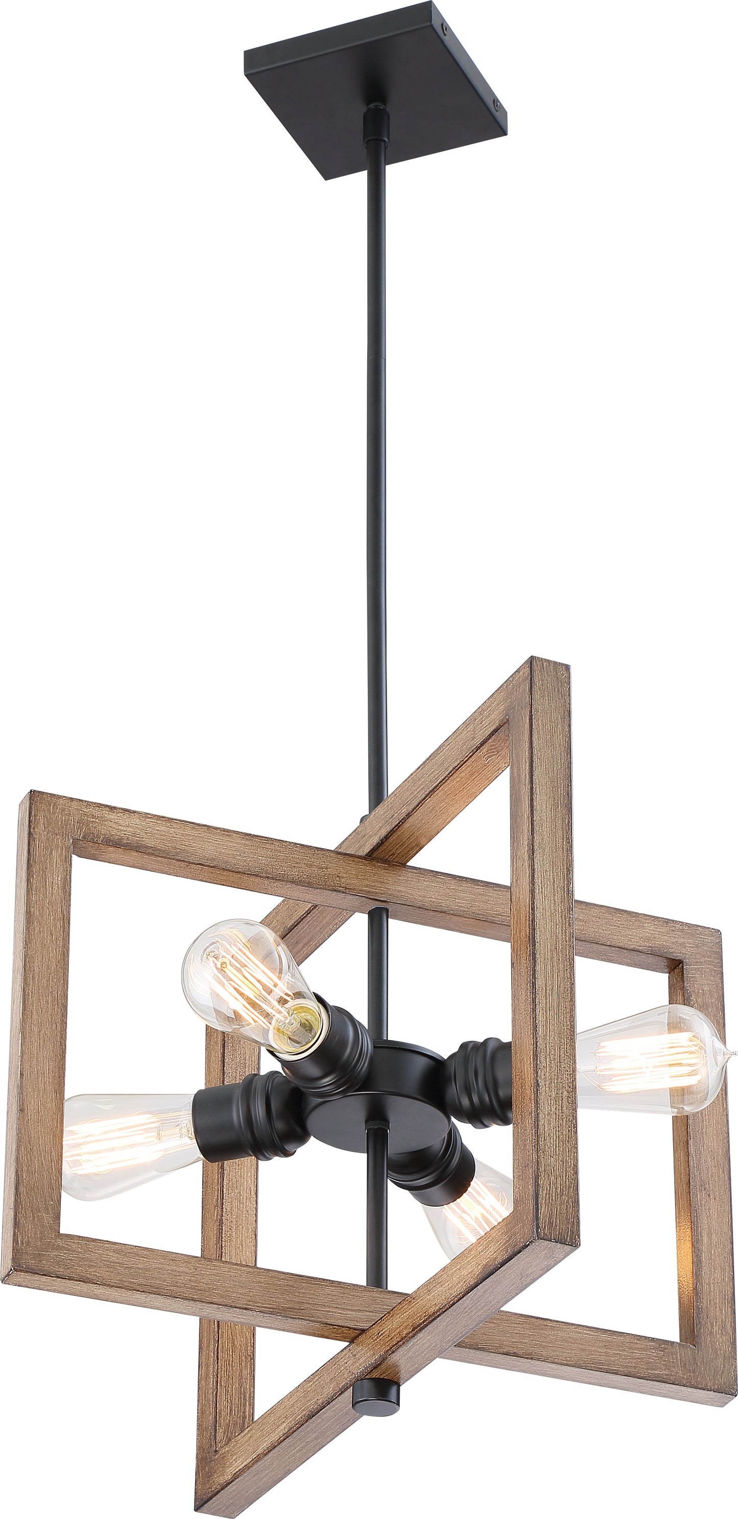 Beacon - 4 Light Small Pendant - Black and Honey Wood Finish