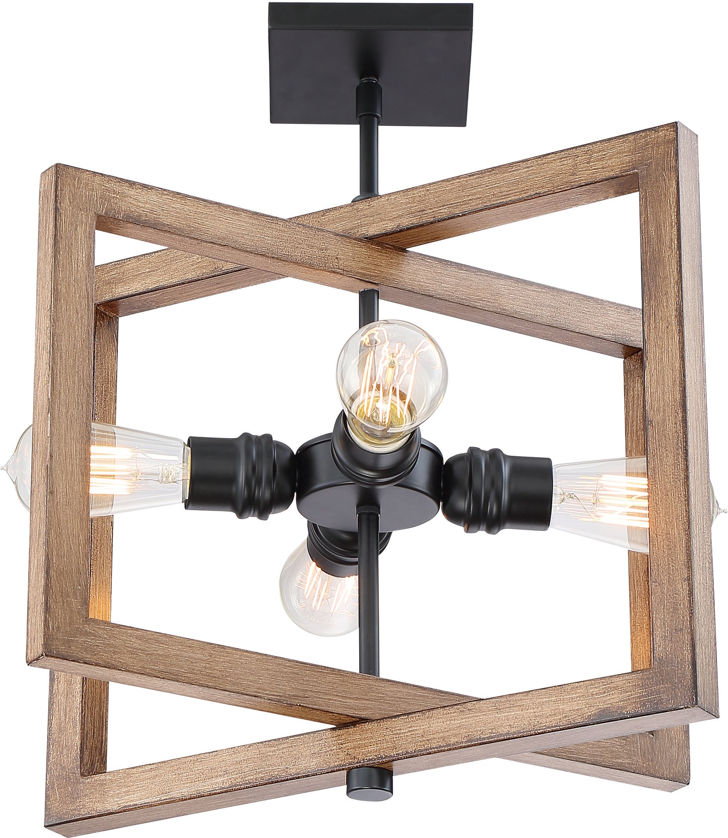 Beacon - 4 Light Small Pendant - Black and Honey Wood Finish