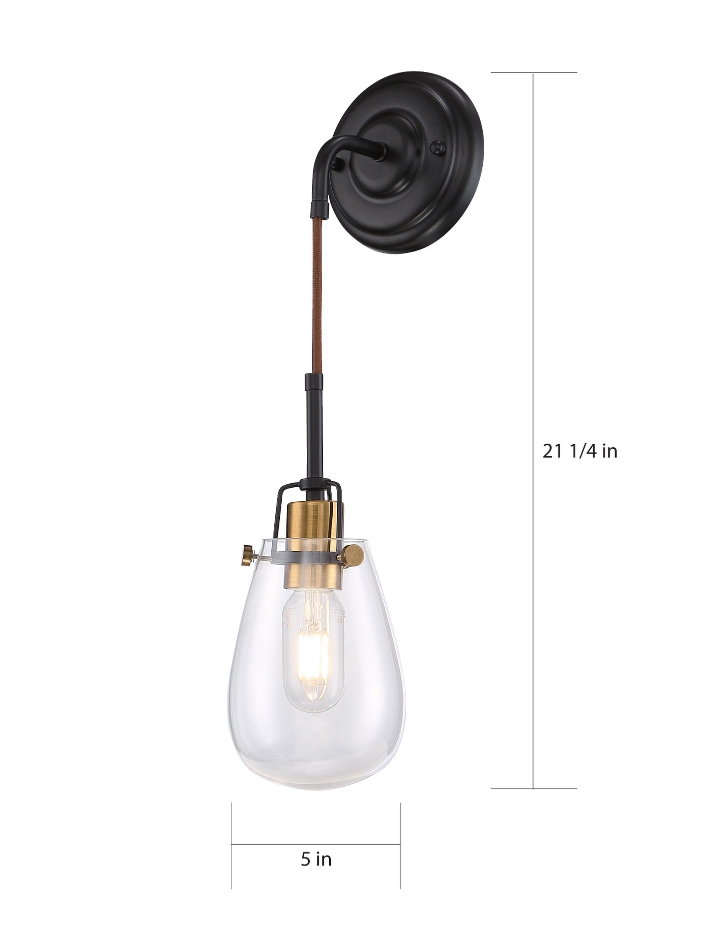 Toleo- 1 Light Wall Sconce with Clear Glass - Black Finish with Vintage Brass Accents