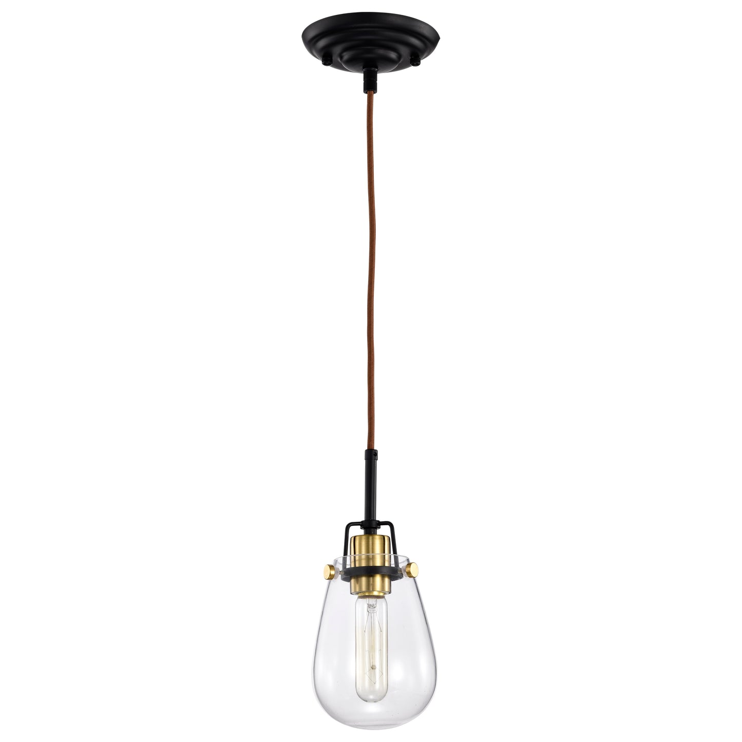 Toleo- 1 Light Mini Pendant with Clear Glass - Black Finish & Vintage Brass Accents