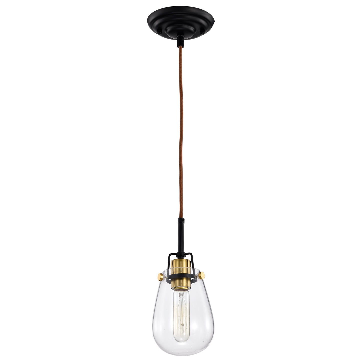 Toleo- 1 Light Mini Pendant with Clear Glass - Black Finish & Vintage Brass Accents