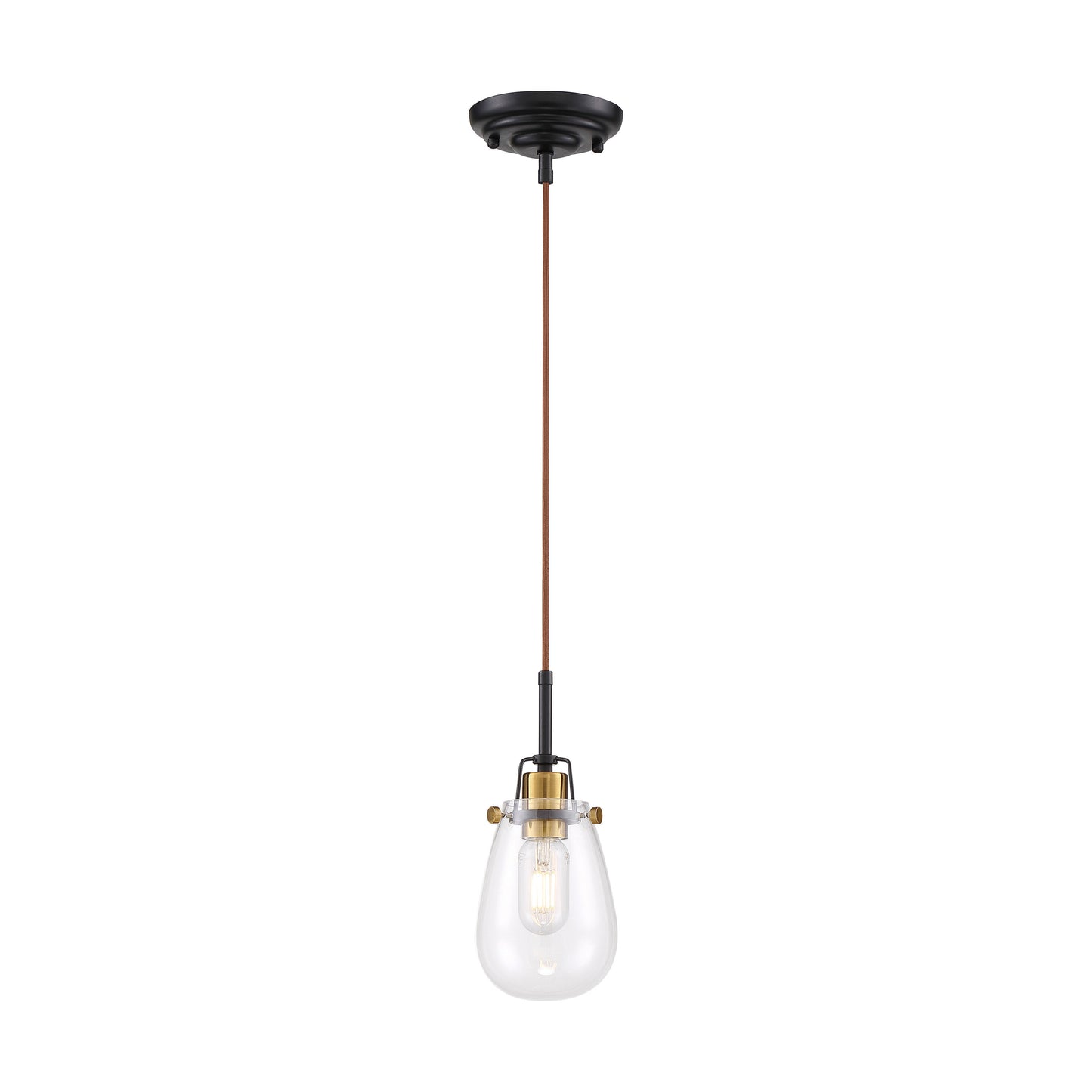 Toleo- 1 Light Mini Pendant with Clear Glass - Black Finish & Vintage Brass Accents