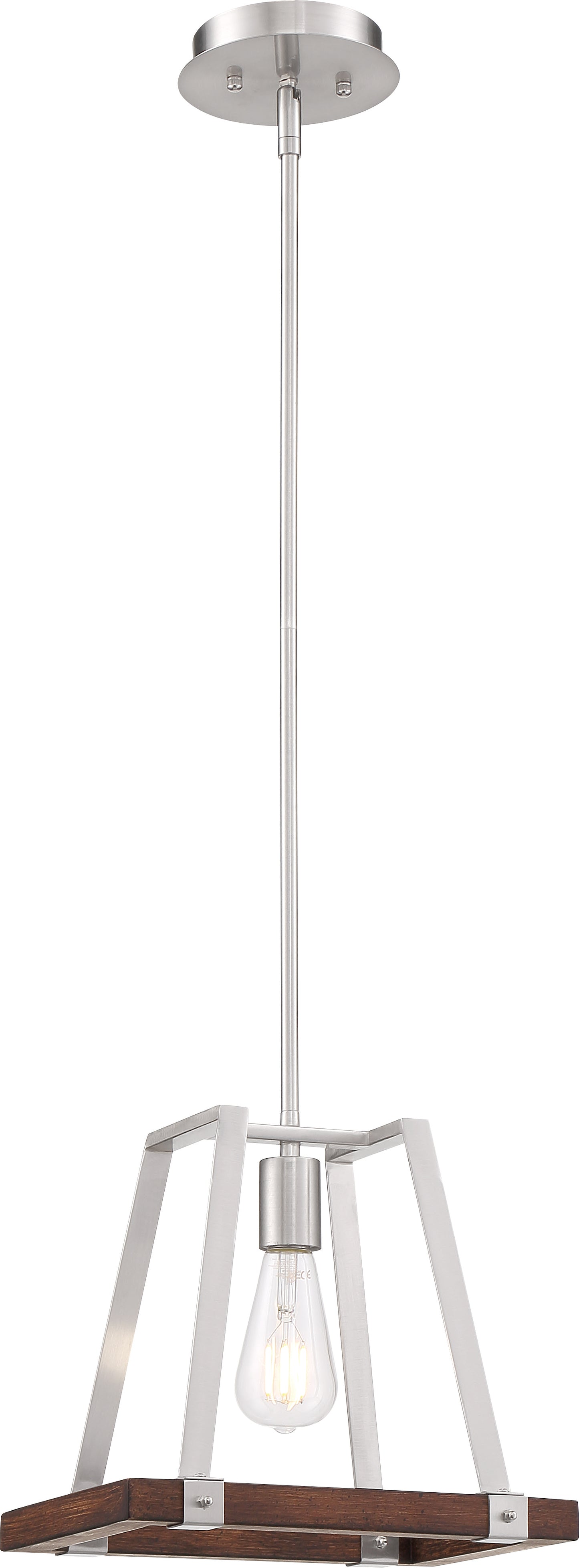Outrigger - 1 Light Mini Pendant with Brushed Nickel and Nutmeg Wood Finish