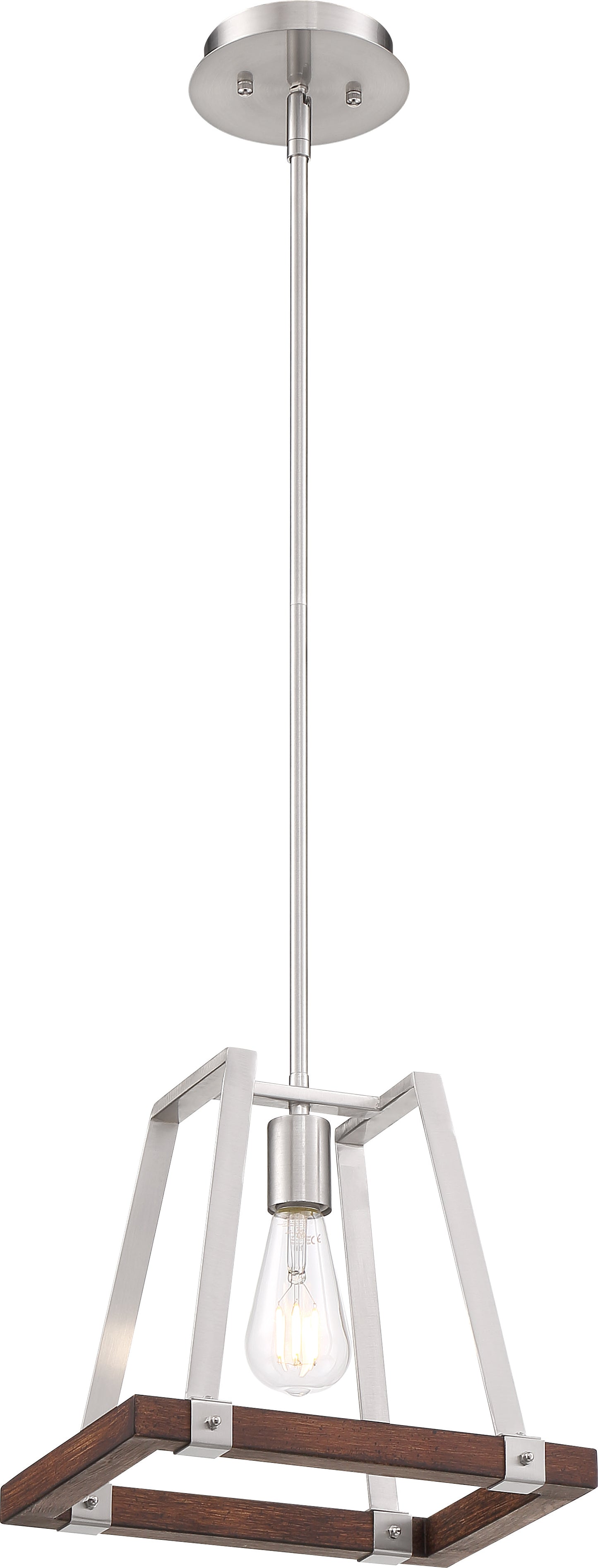 Outrigger - 1 Light Mini Pendant with Brushed Nickel and Nutmeg Wood Finish