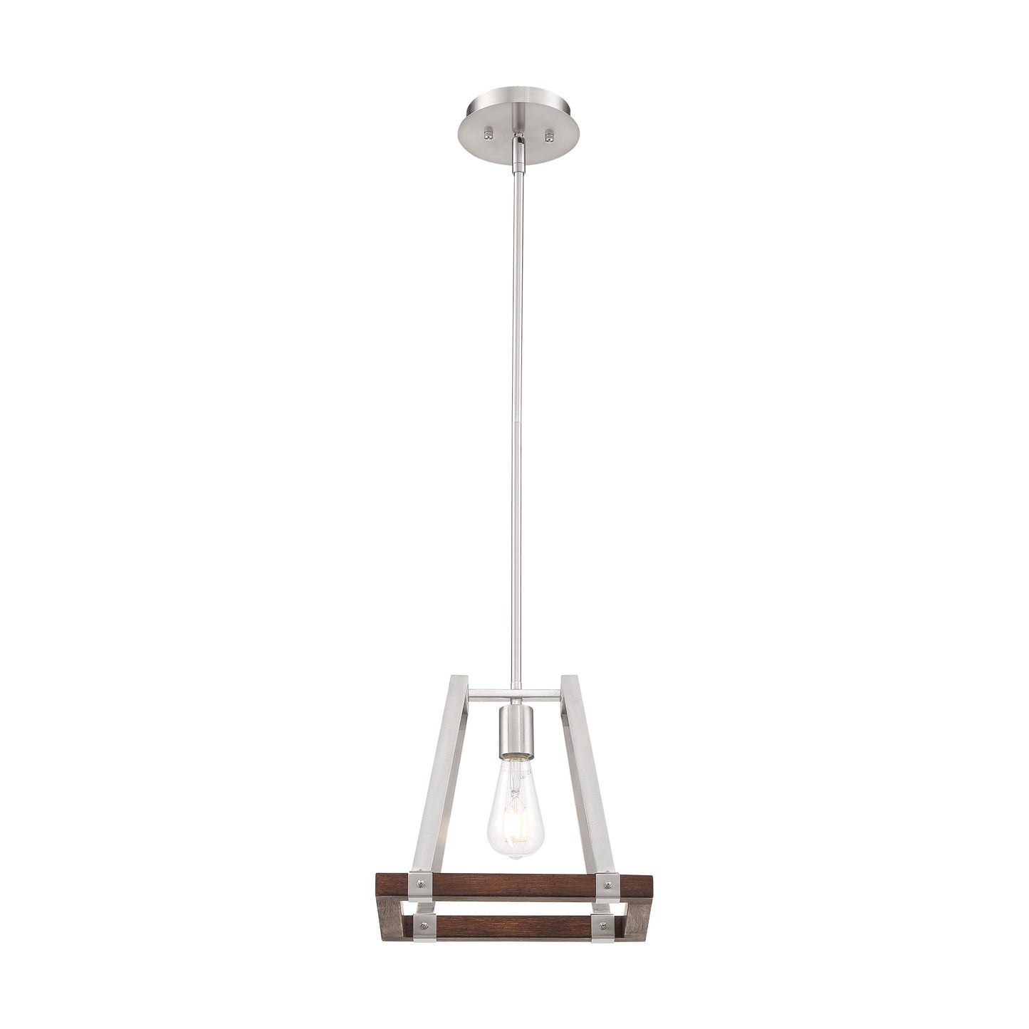 Outrigger - 1 Light Mini Pendant with Brushed Nickel and Nutmeg Wood Finish